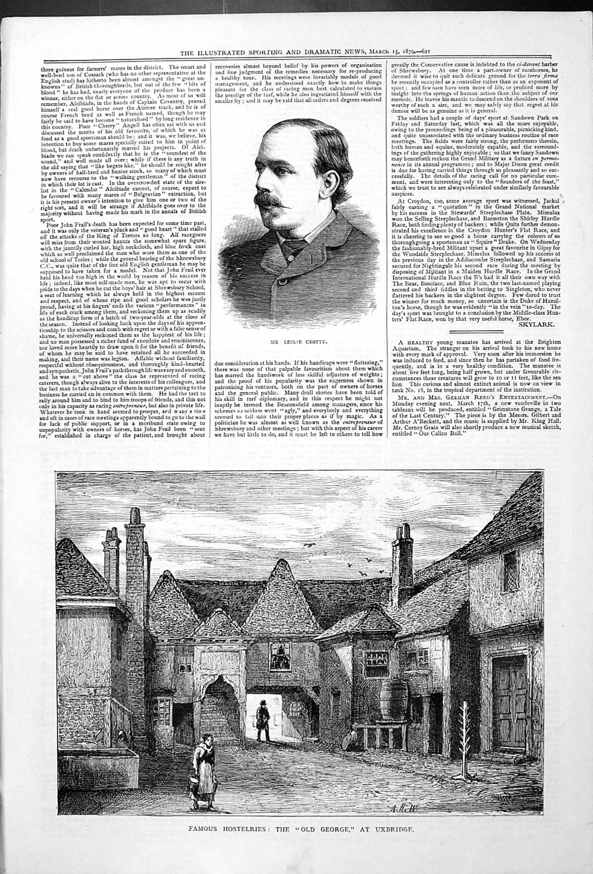 Original Old Antique Print Famous Hostelries George Uxbridge Leslie Crotty 1879