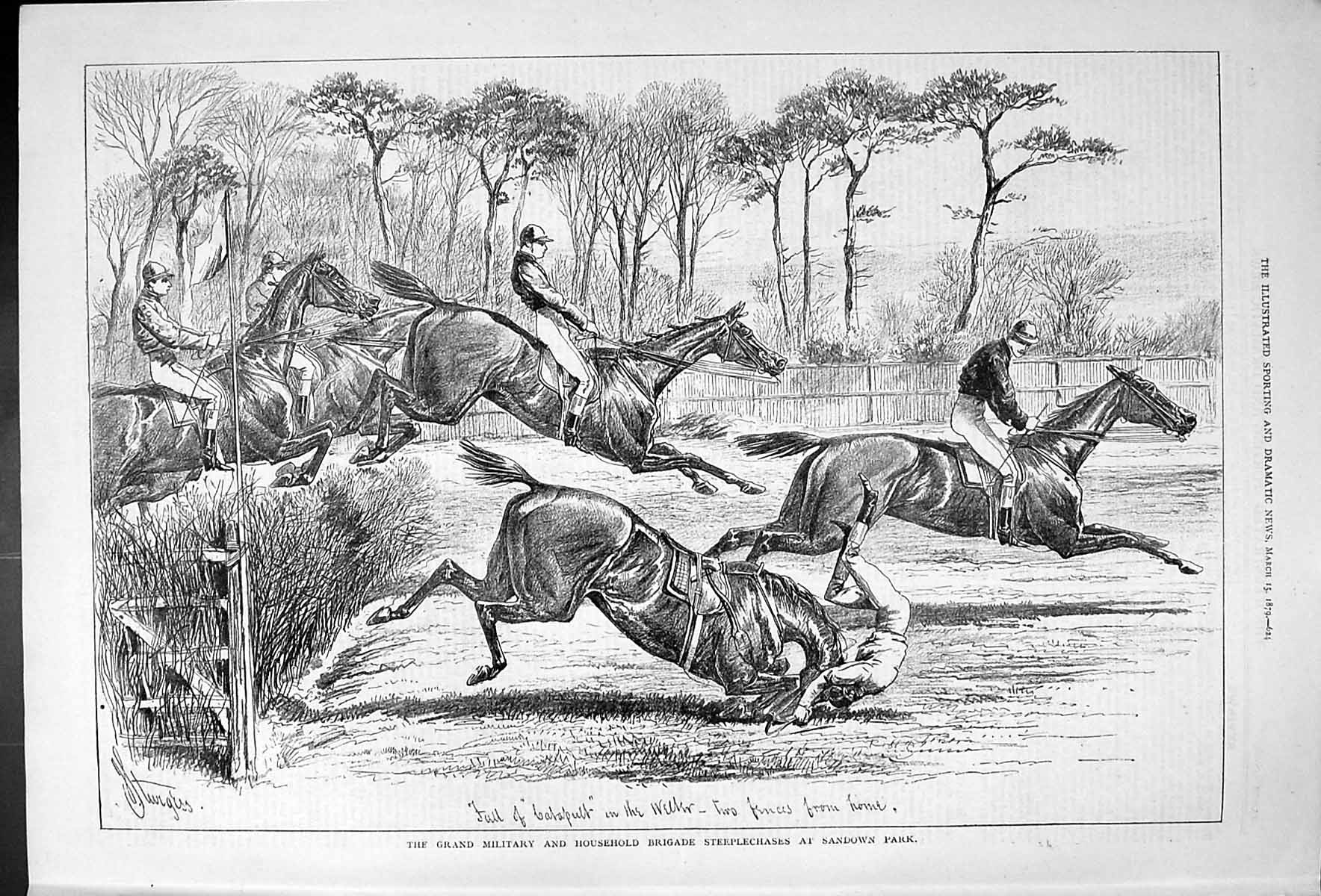 Antique Print Grand Military HousehBrigade Steeplechases Sandown Park 1879 19th