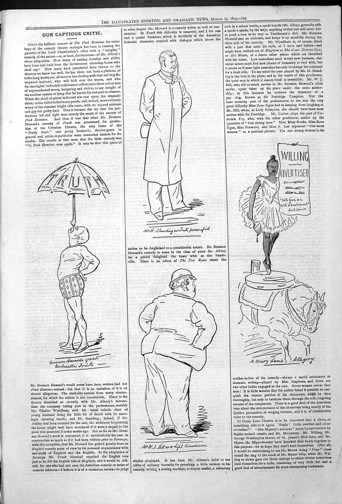 Original Old Antique Print Captious Critic Drury Lane Comedians 1879 Victorian