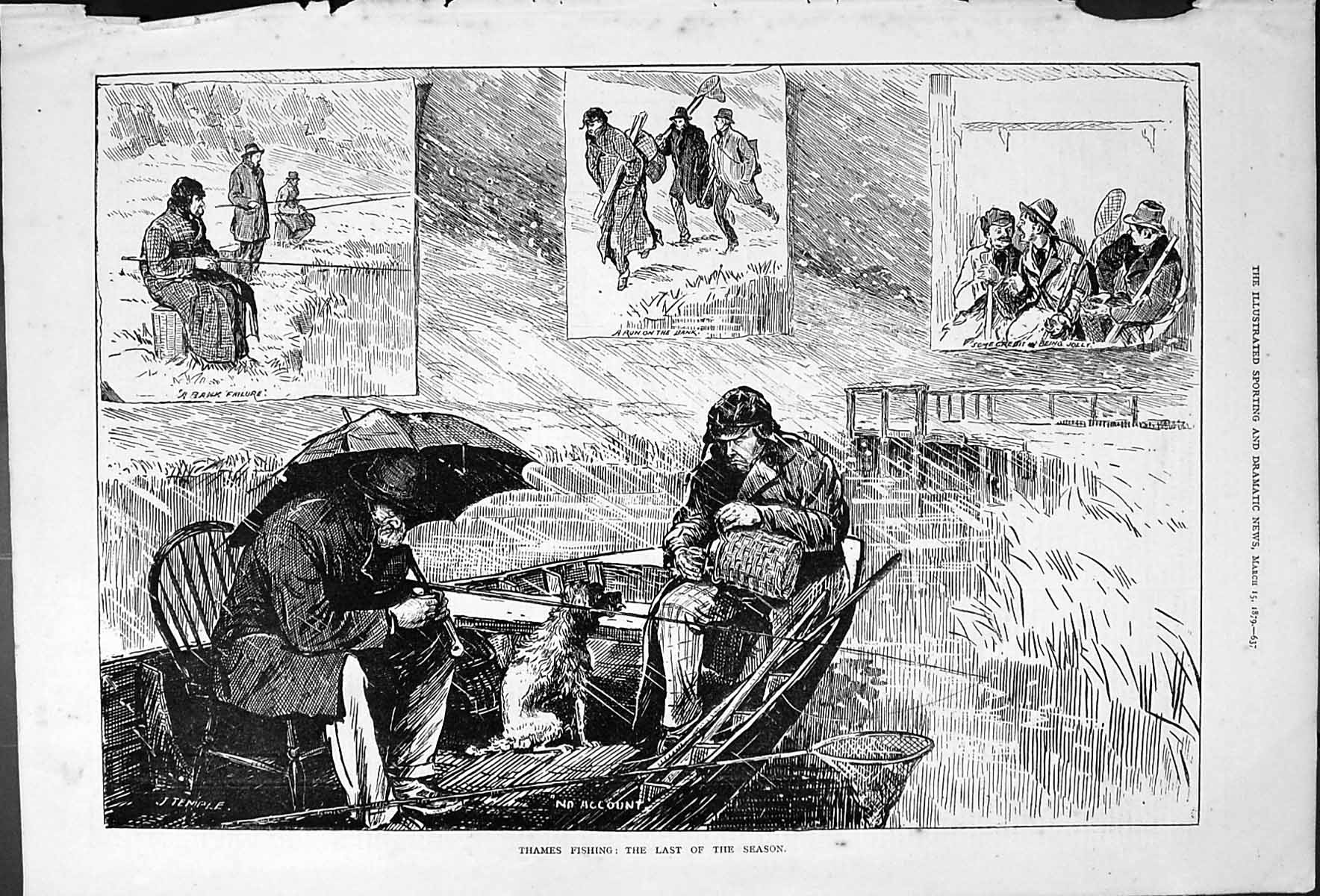 Old 1879 Thames Fishing Sport Last Season Boat Fishermen Little Dog R Victorian