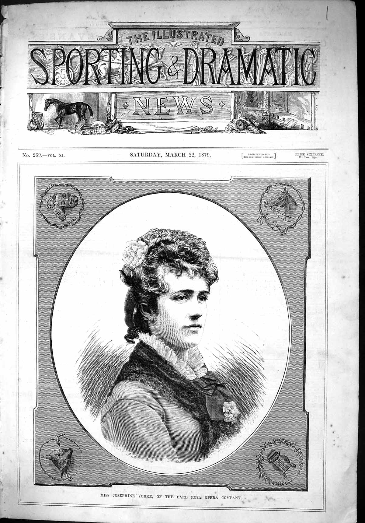Antique Old Print 1879 Portrait Miss Josephine Yorke Carl Rosa Opera Company