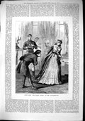 Old Antique Print 1879 Scene Ladies Battle Court Theatre Beautiful Lady 19th
