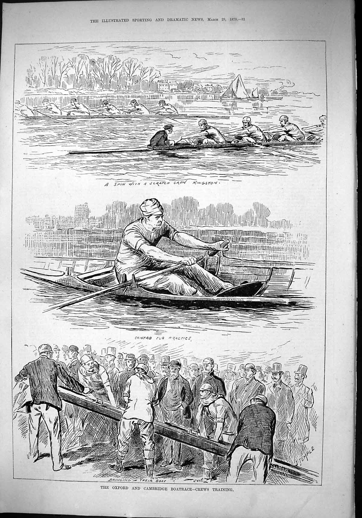 Old 1879 Oxford Cambridge Boat Race Training Crew Kingston Cantab Spo Victorian