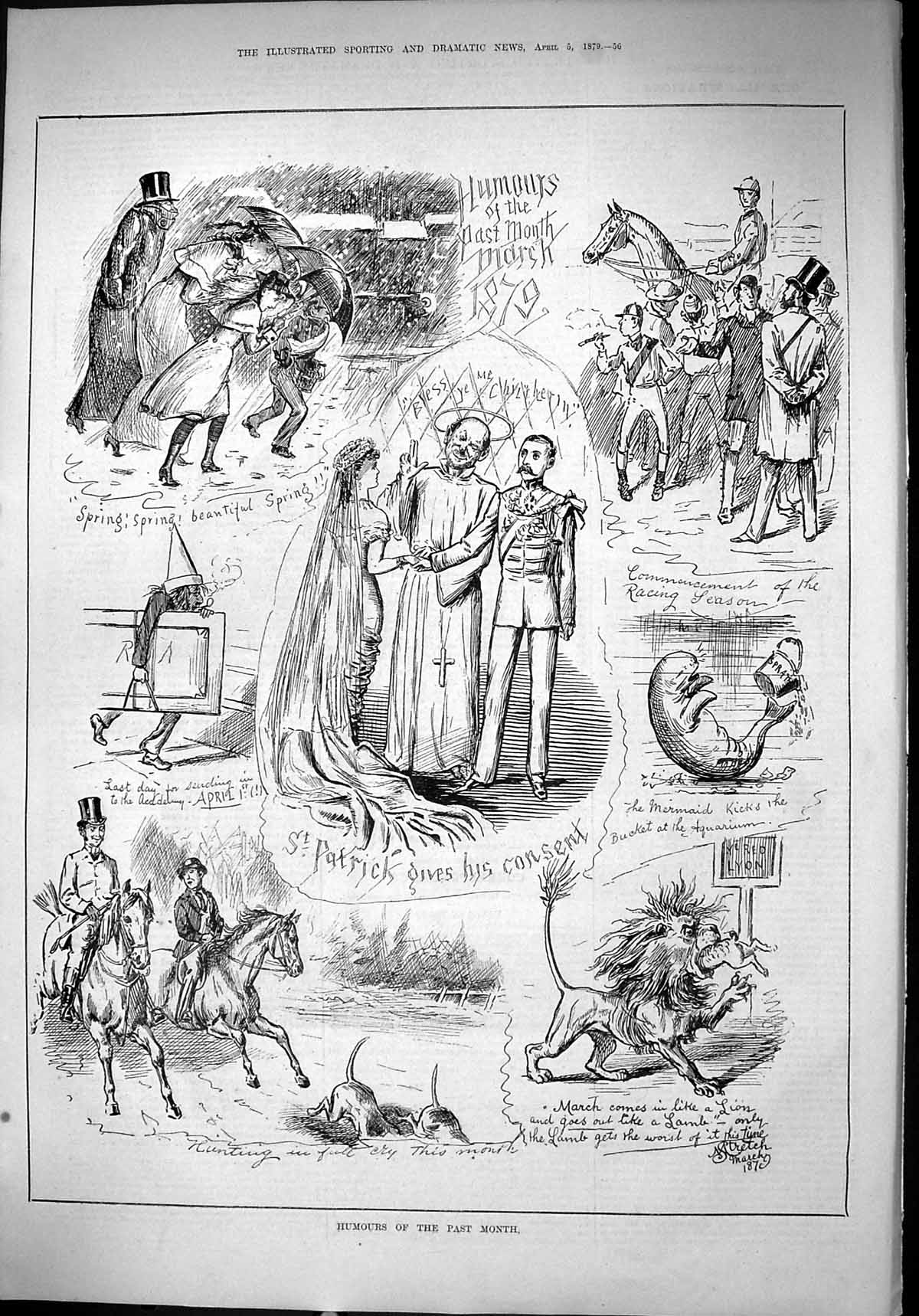 Old 1879 Humours Month March Patrick Wedding Lion Horses Hunting Spor Victorian