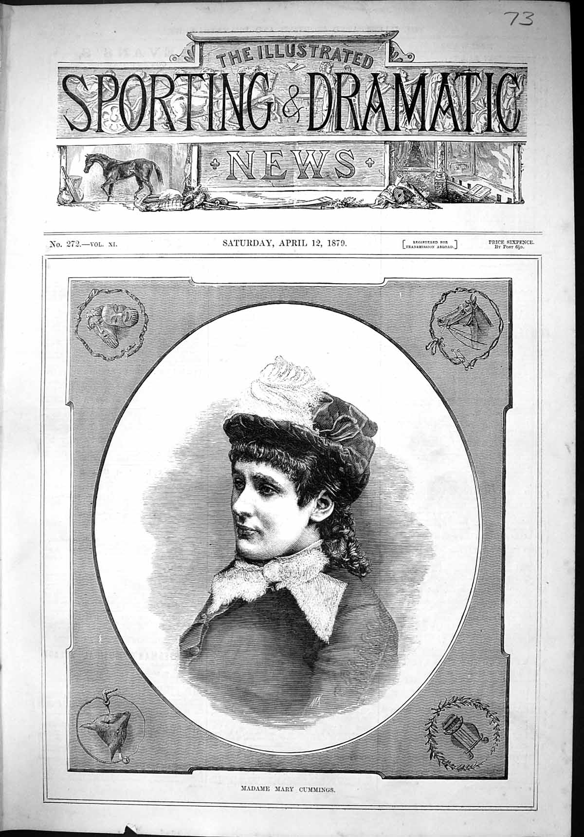 Original Old Antique Print 1879 Portrait Madame Mary Cummings Beautiful Woman
