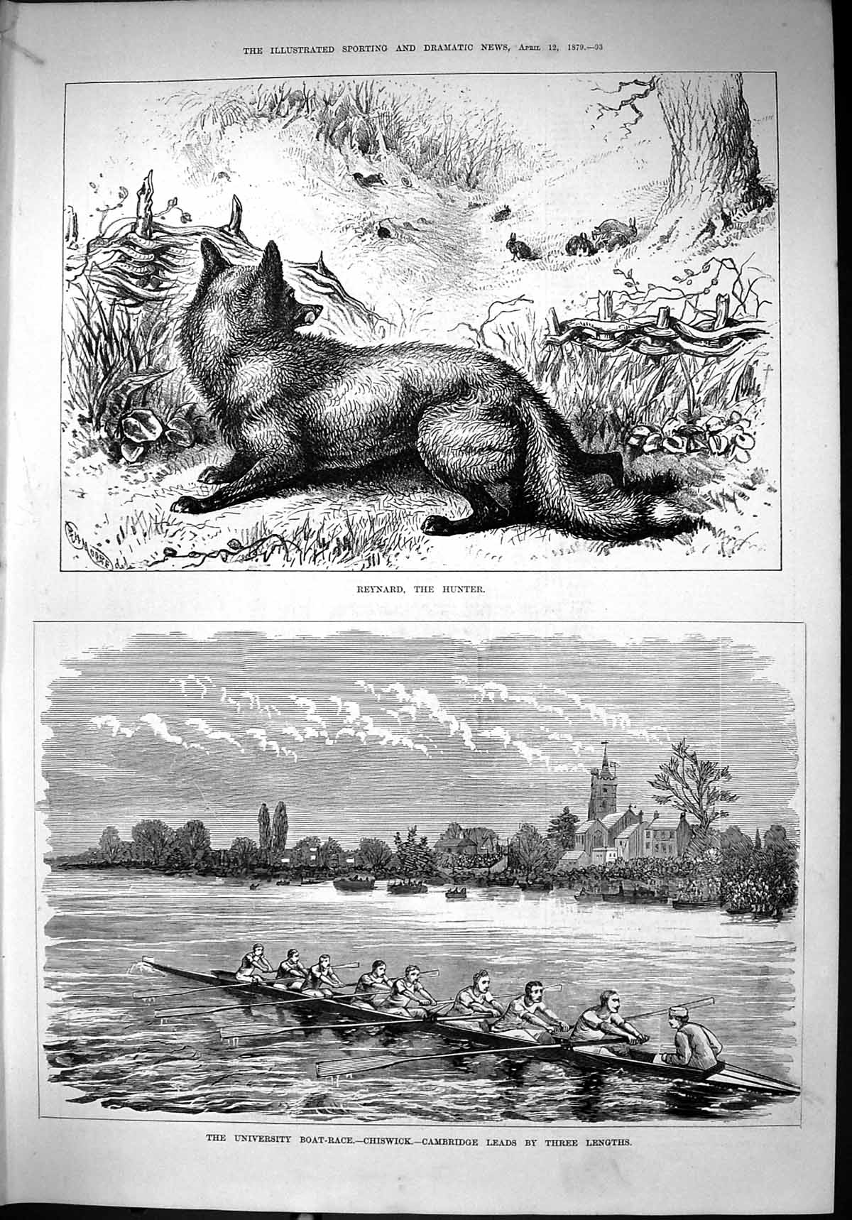 Old 1879 Reynard Fox Hunter Rabbits University Boat Race Chiswick Cam Victorian