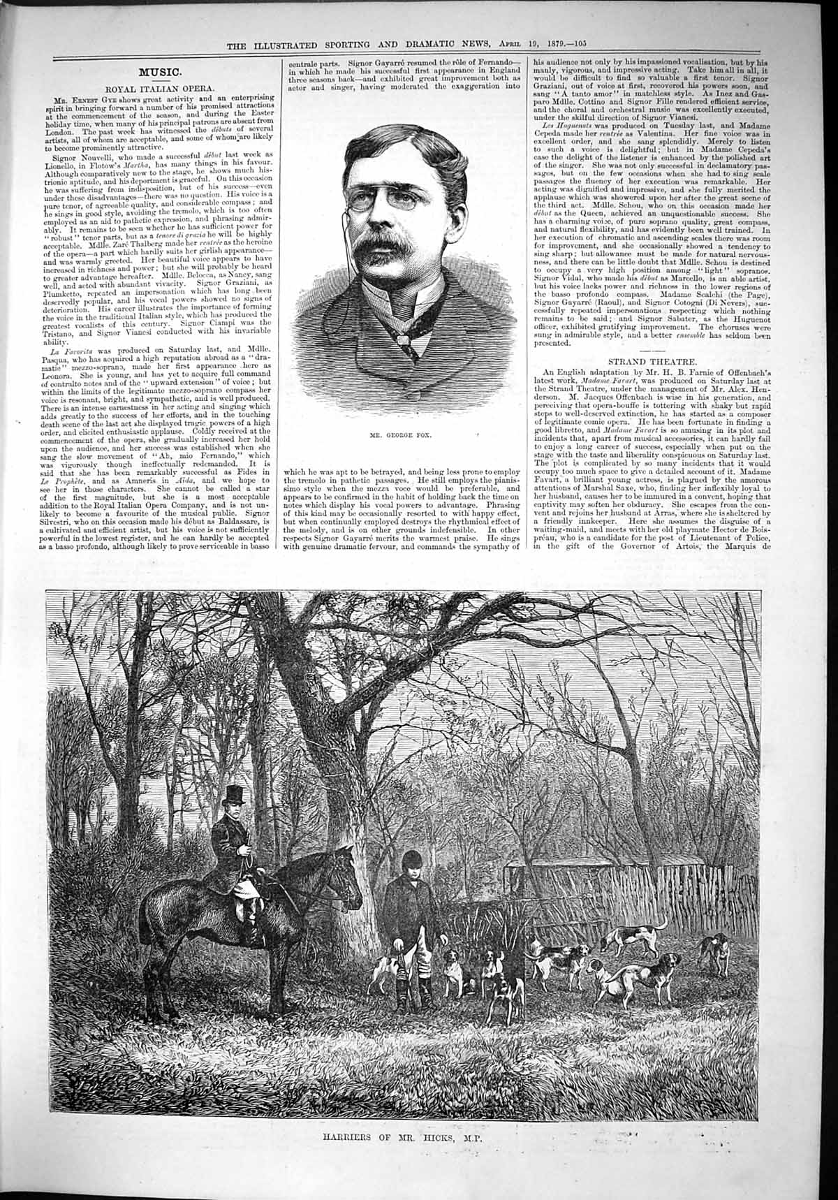 Old Antique Print 1879 Mr George Fox Hunting Harriers Hicks Hounds Horses 19th