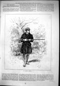 Original Old Antique Print 1879 Anxious Moment Man Rifle Shooting Gun Hunting