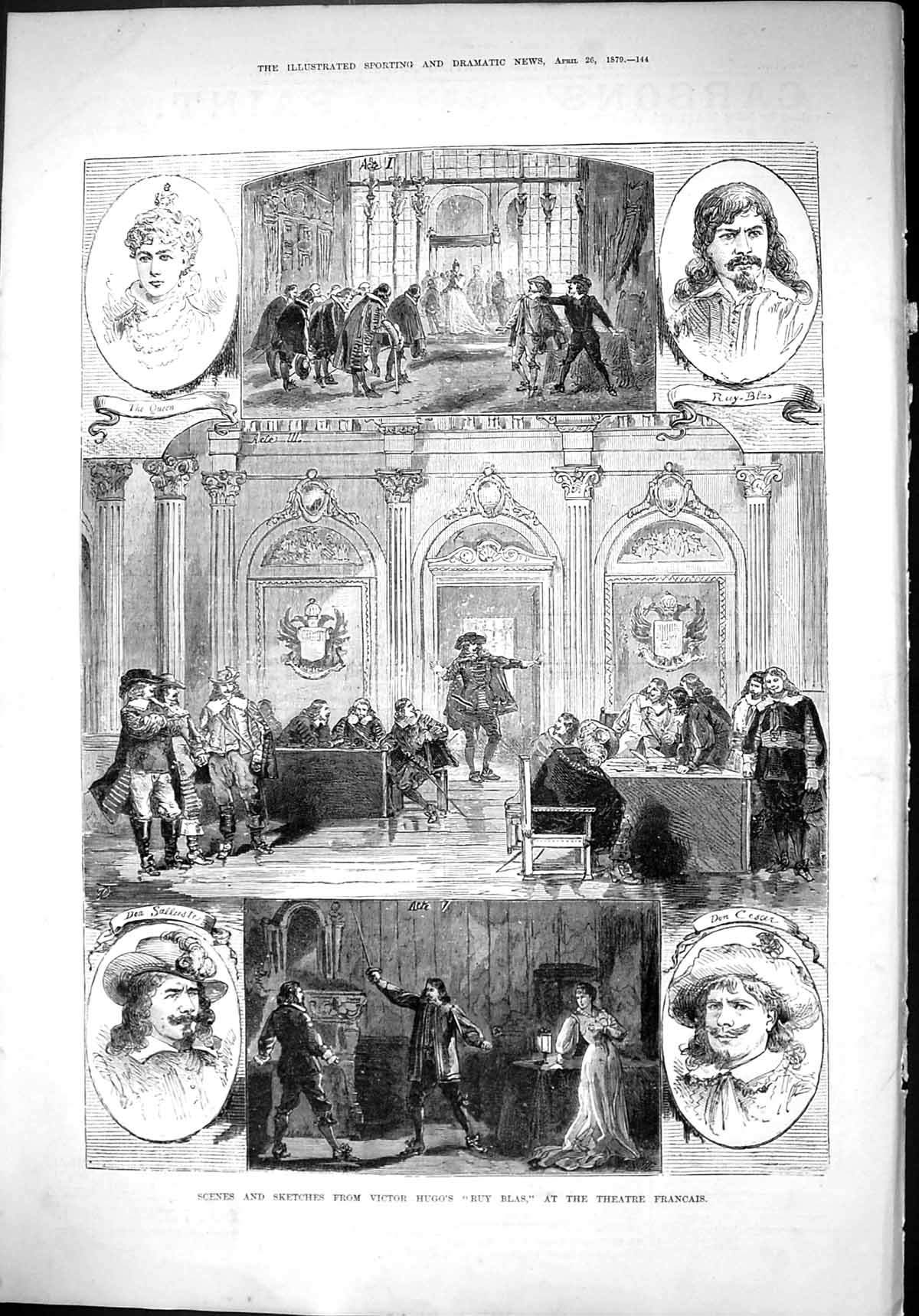 Old 1879 Scene Sketches Victor Hugo Ruy Blas Theatre Francais Queen C Victorian