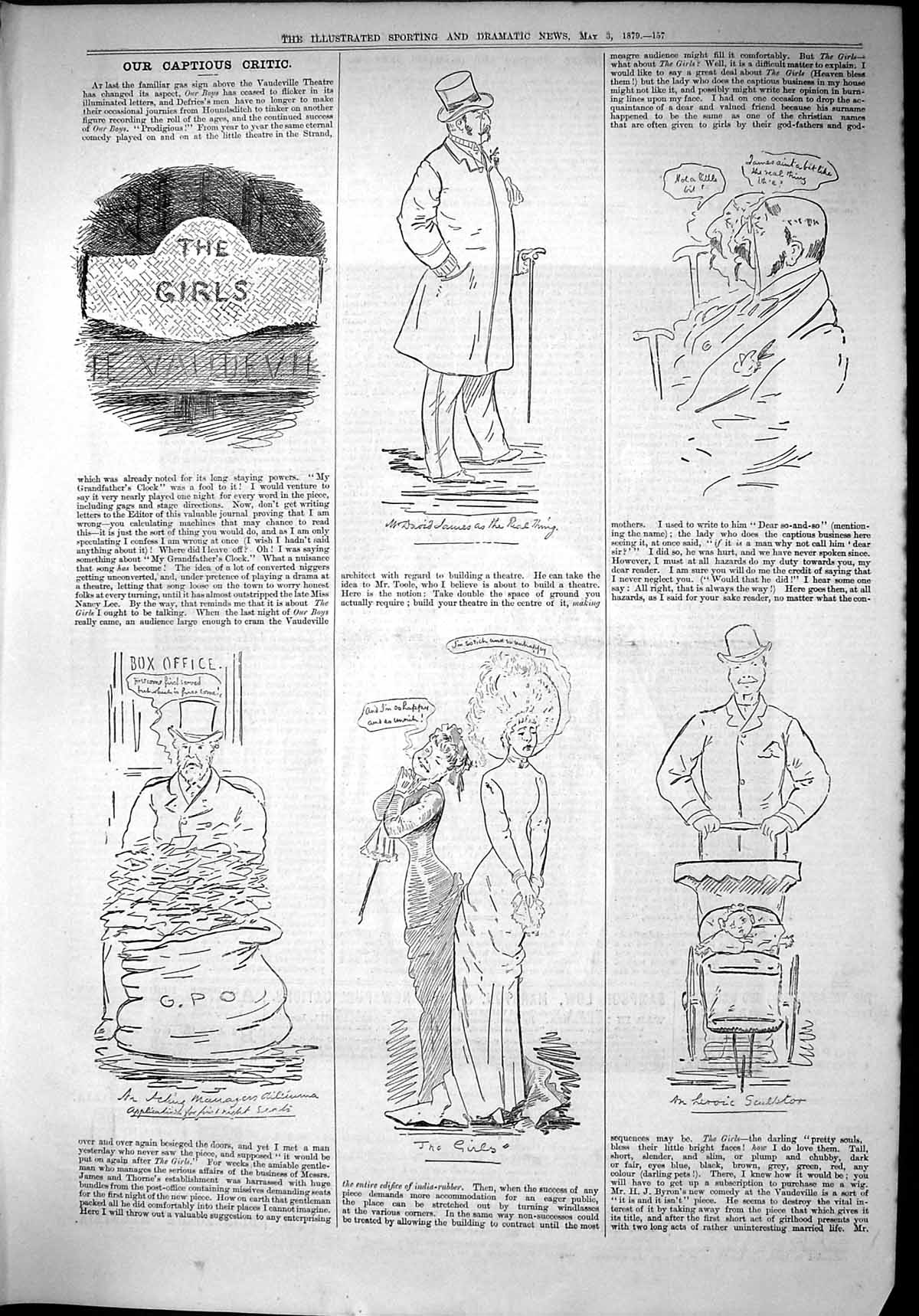 Antique Old Print 1879 Captious Critic Girls Theatre Vaudeville Box Office 19th