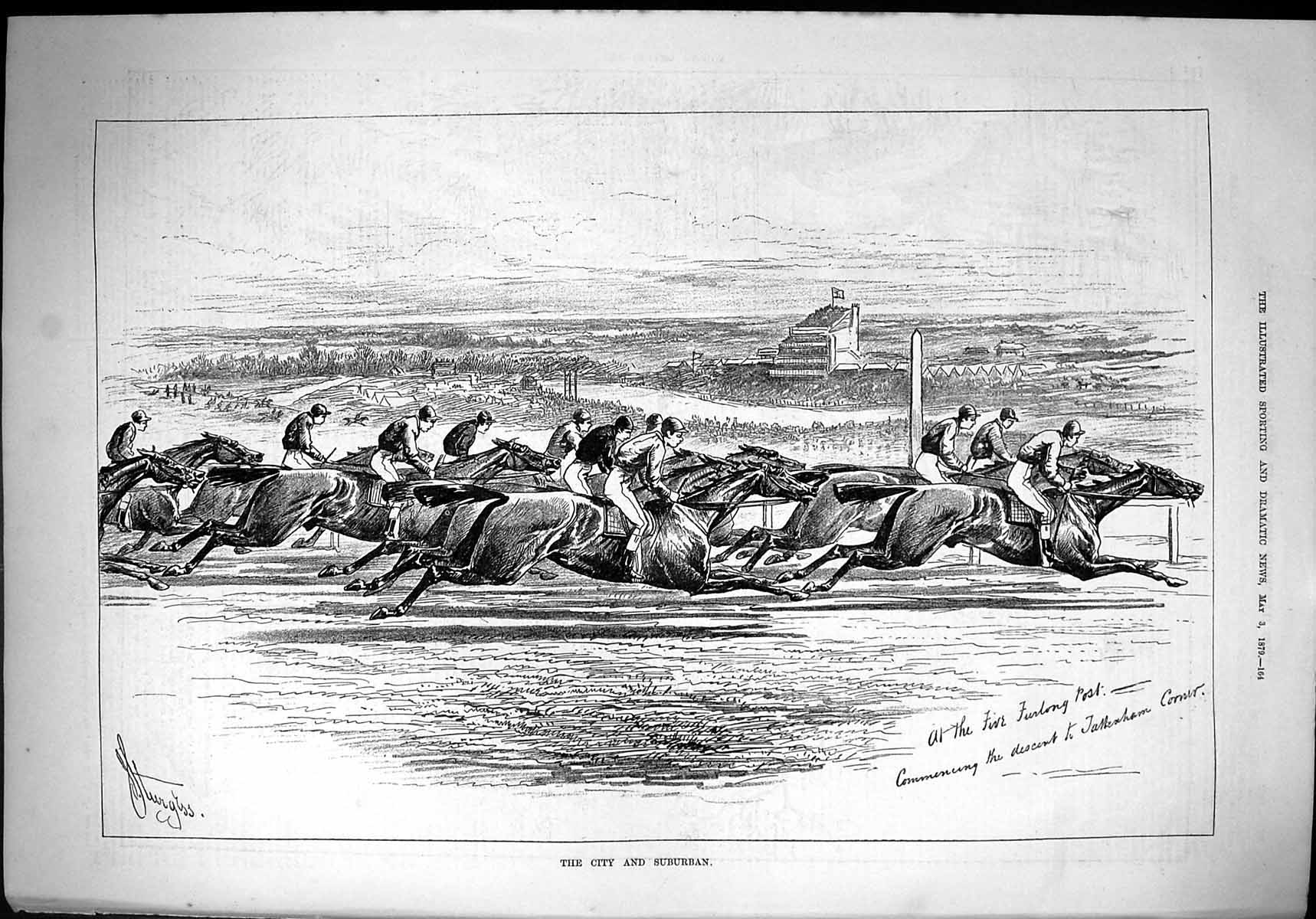 Old 1879 City Suburban Horse Racing Jockeys Tattersham Corner Sport S Victorian