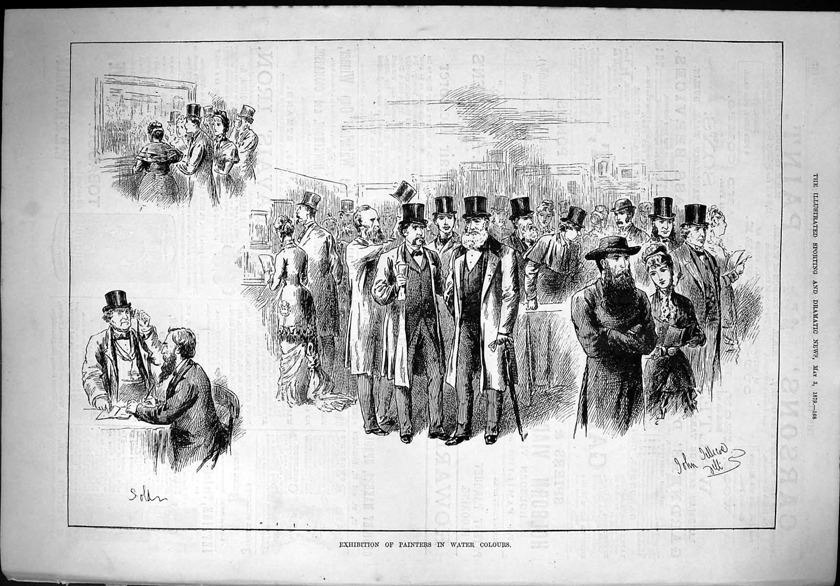 Antique Print 1879 Exhibition Painters Water Colours Artists John Jellicoe 19th