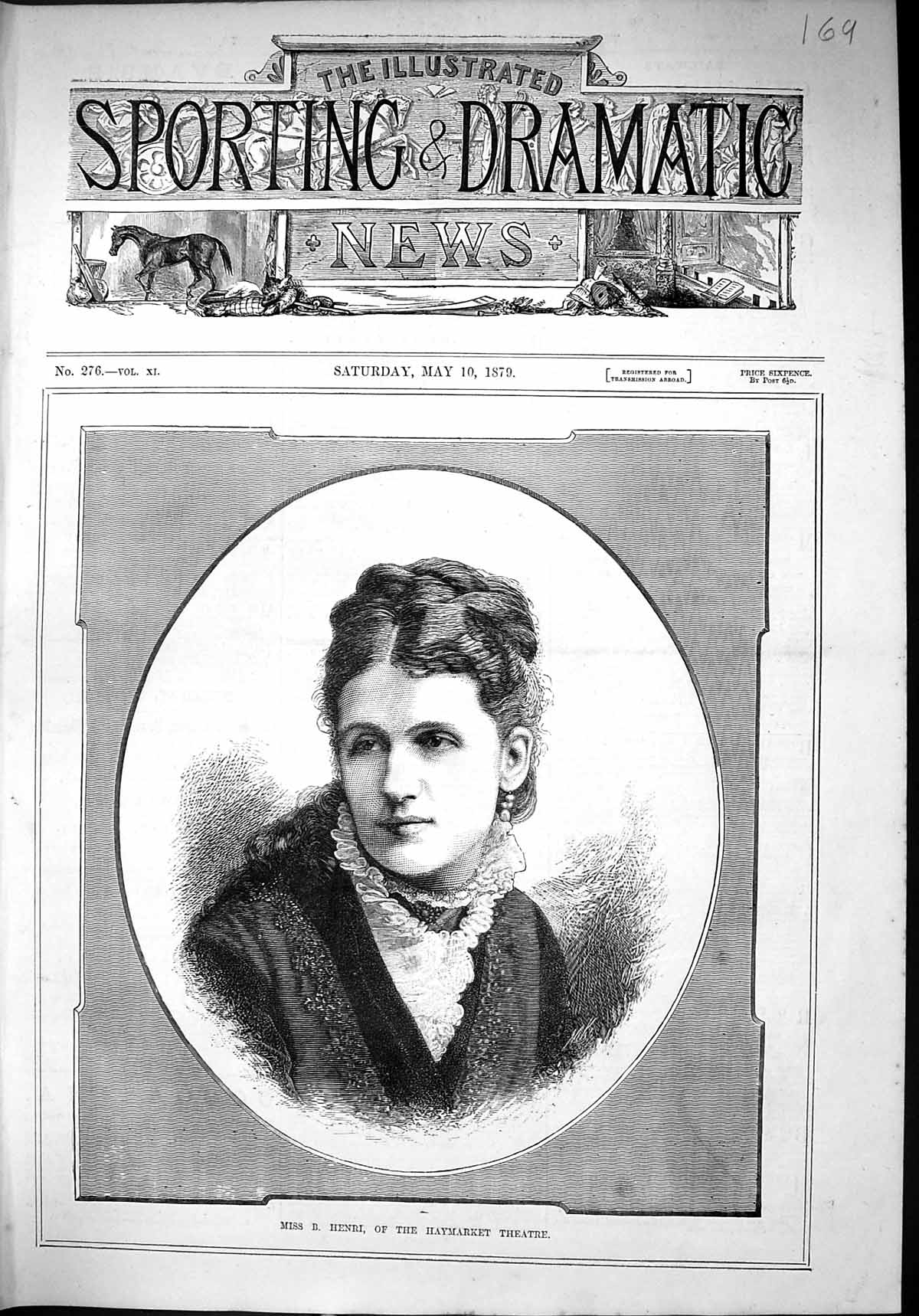 Antique Old Print 1879 Portrait Miss Henri Haymarket Theatre Beautiful Woman
