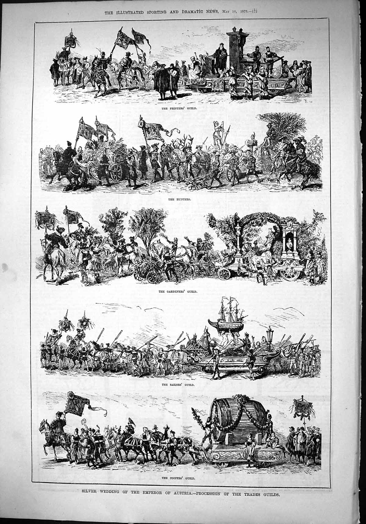 Old 1879 Silver Wedding Emperor Austria Procession Trades Guilds Hunt Victorian