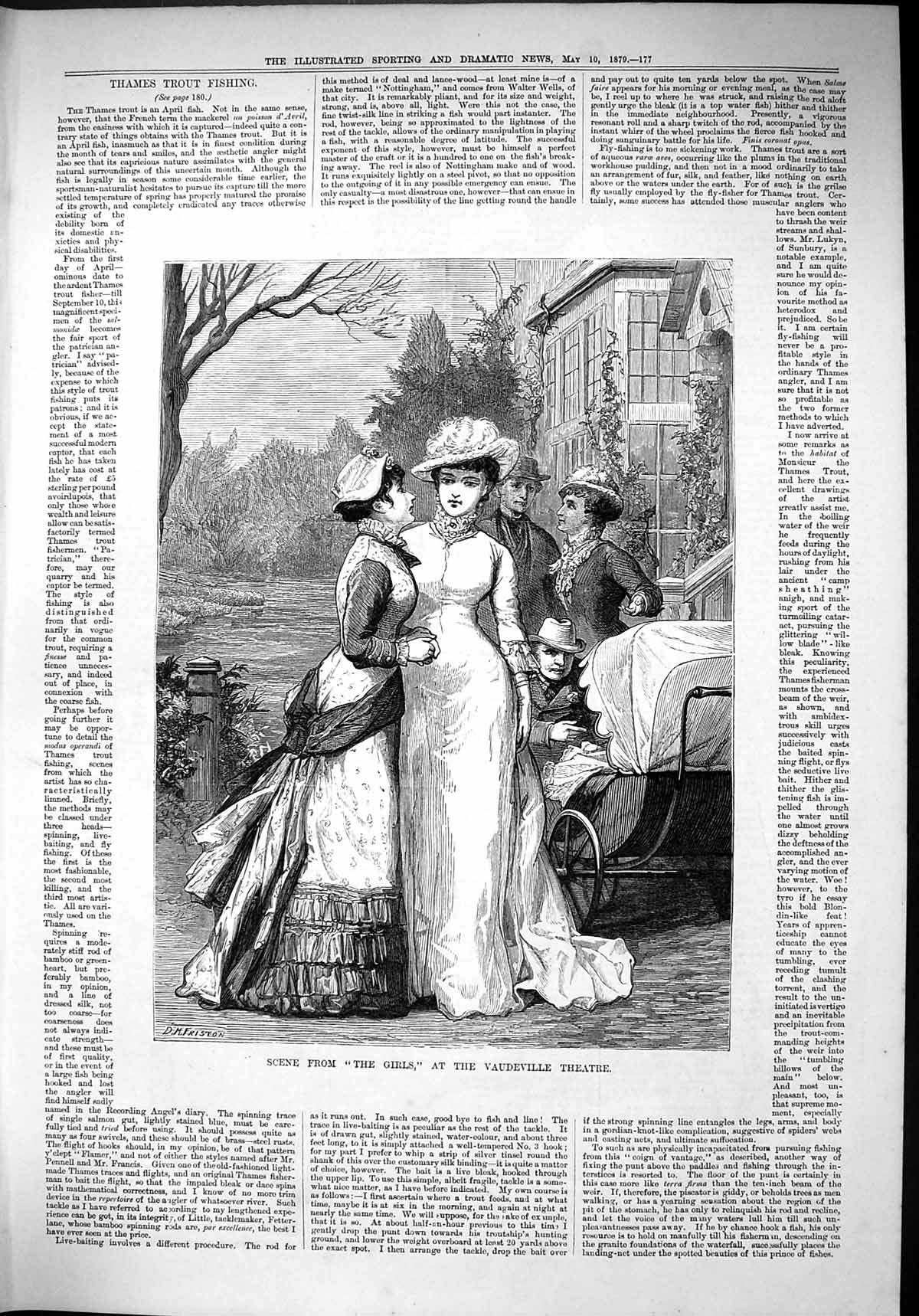 Old Antique Print 1879 Scene Girls Vaudeville Theatre Baby Pram Actresses 19th