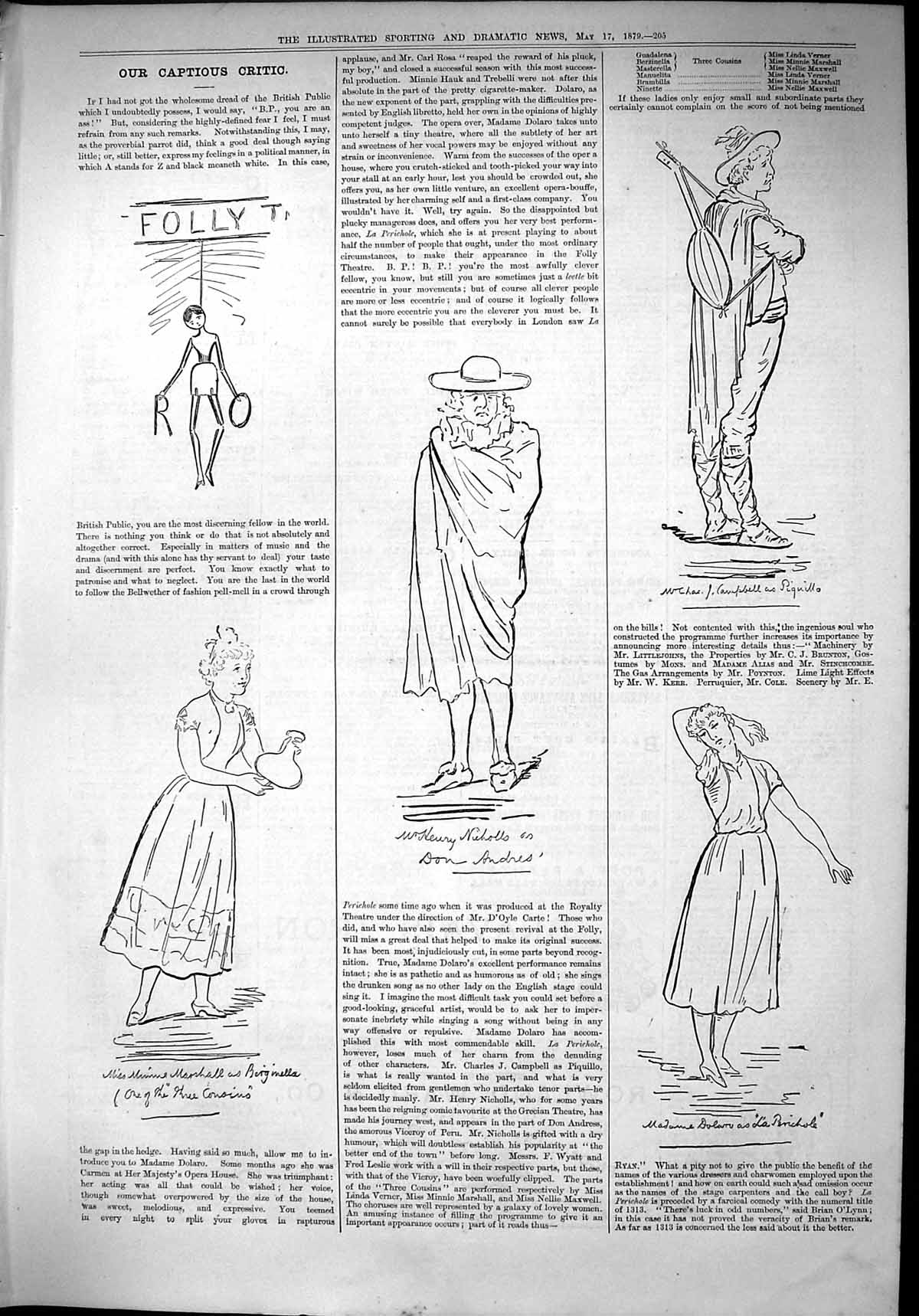 Original Old Antique Print 1879 Captious Critic Henry Nicholls Marshall Theatre