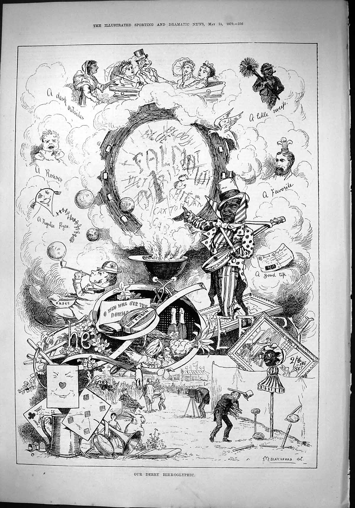 Antique Old Print 1879 Derry Hieroglyphic Blue Ribbon Gille Sweep Blatchford
