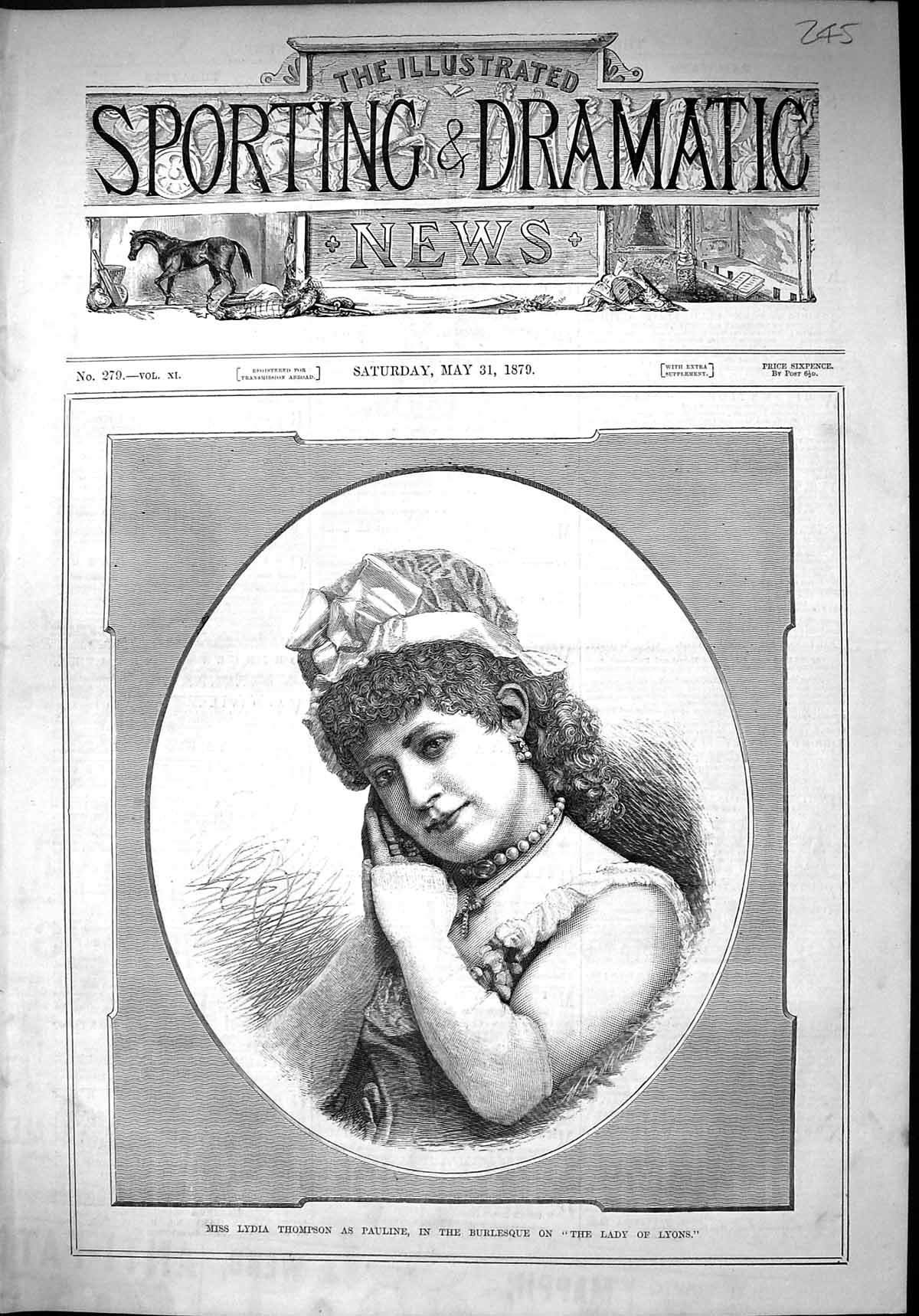 Antique Old Print 1879 Lydia Thompson Pauline Burlesque Lady Lyons Theatre 19th