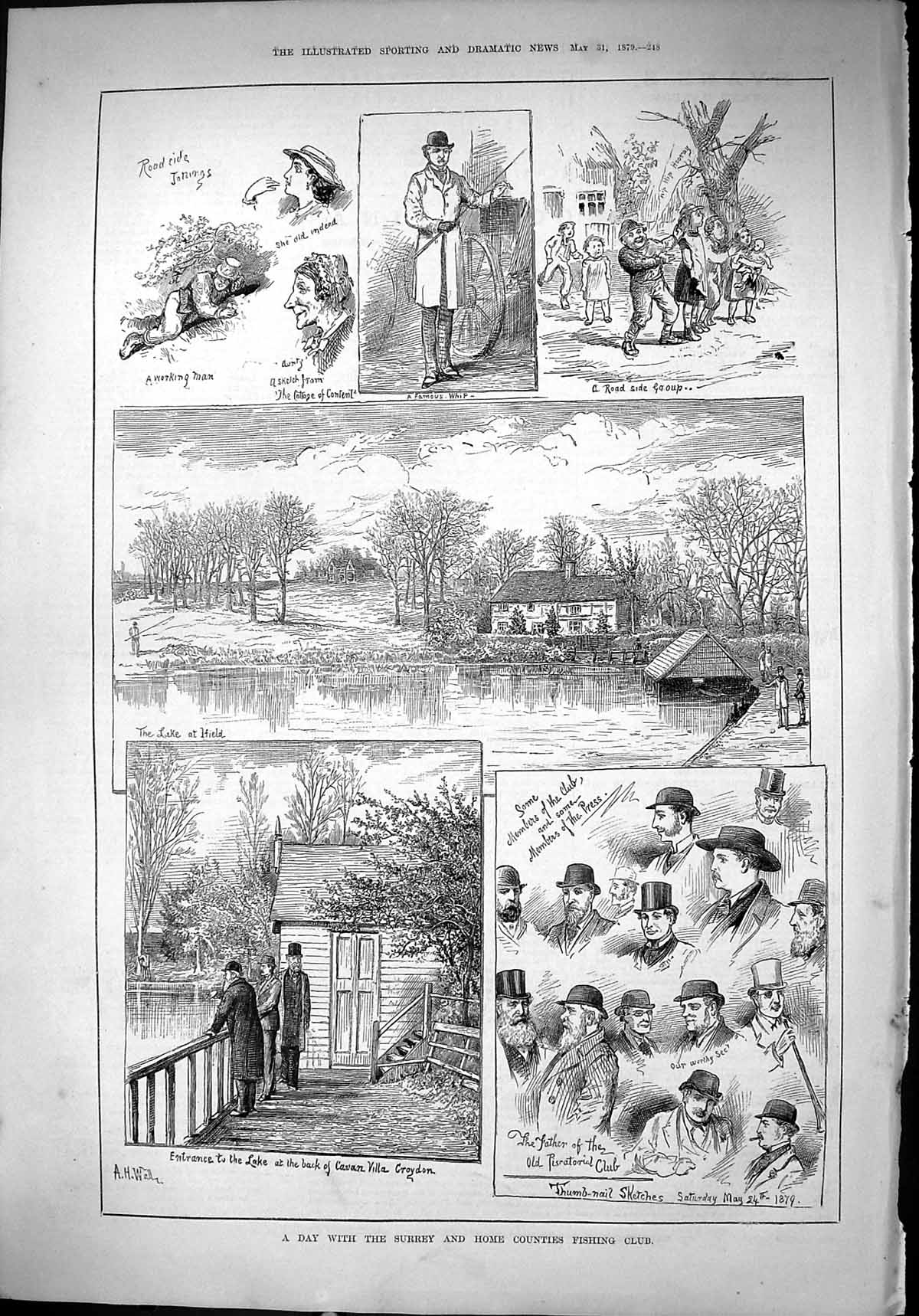 Old 1879 Surrey Counties Fishing Club Cavan Villa Garden Ifield Lake Victorian