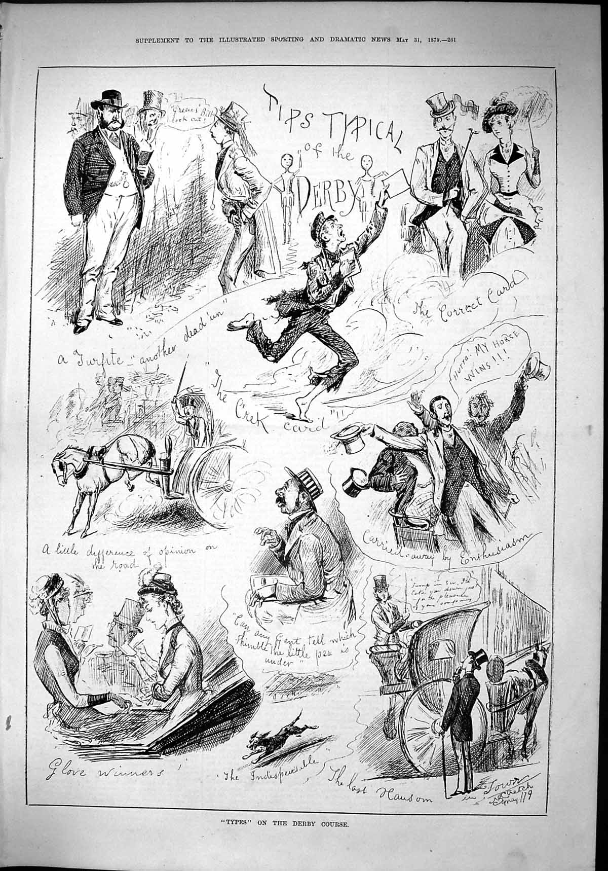 Old 1879 Horse Racing Derby Course Glove Winners Spectators Transport Victorian