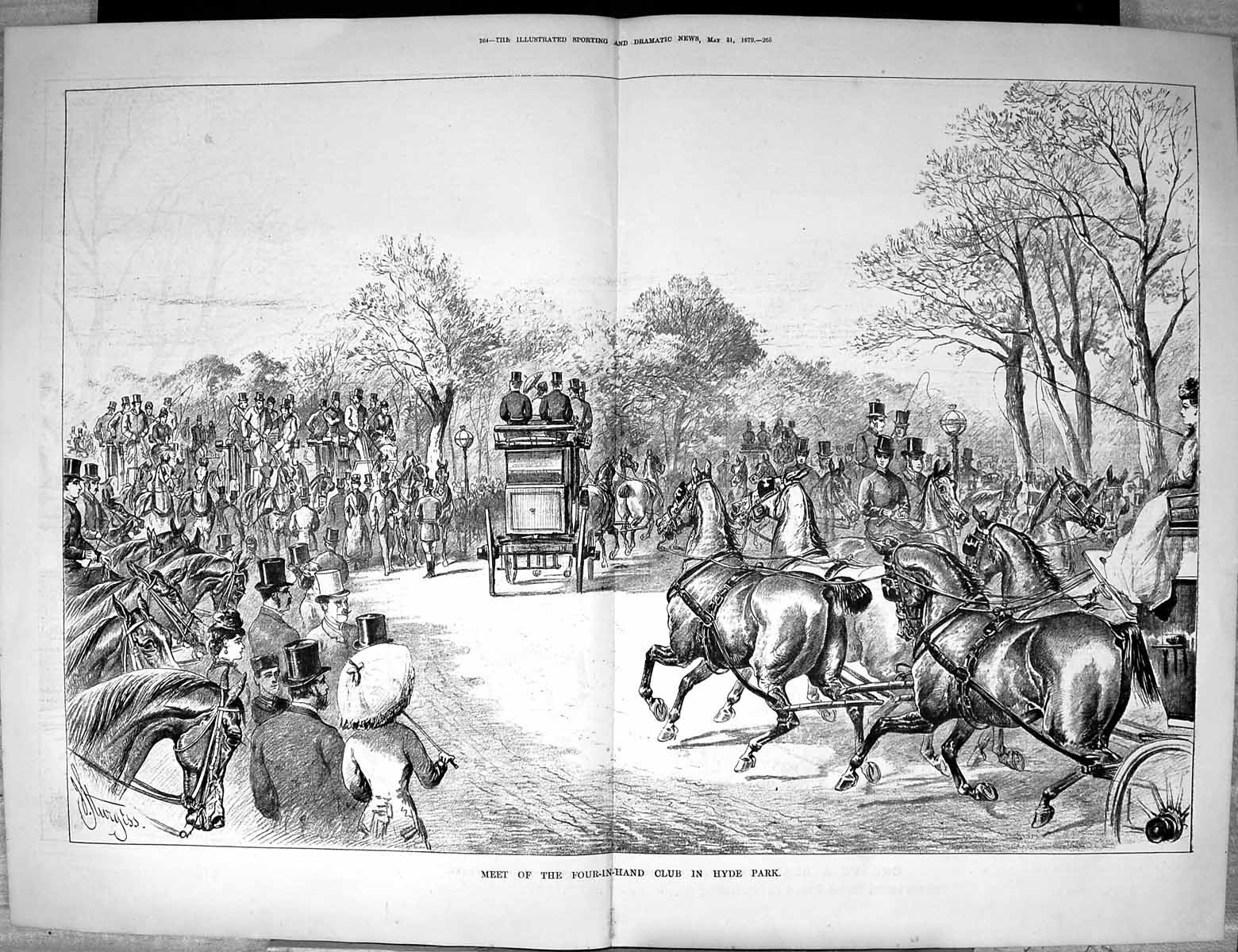 Antique Print 1879 Meet Four-In-Hand Club Hyde Park London Horses Coaching