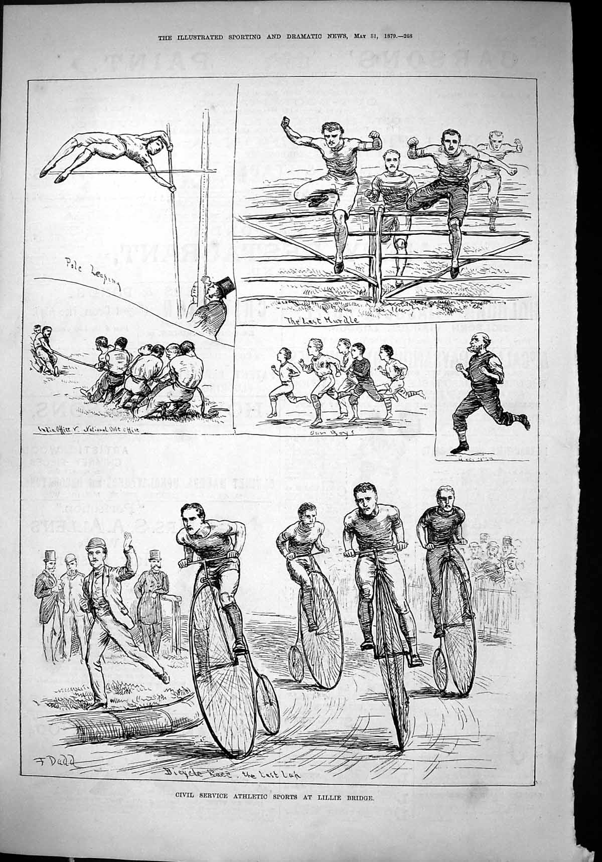Old 1879 Civil Service Athletic Sports Lillie Bridge Bicycle Race Hur Victorian