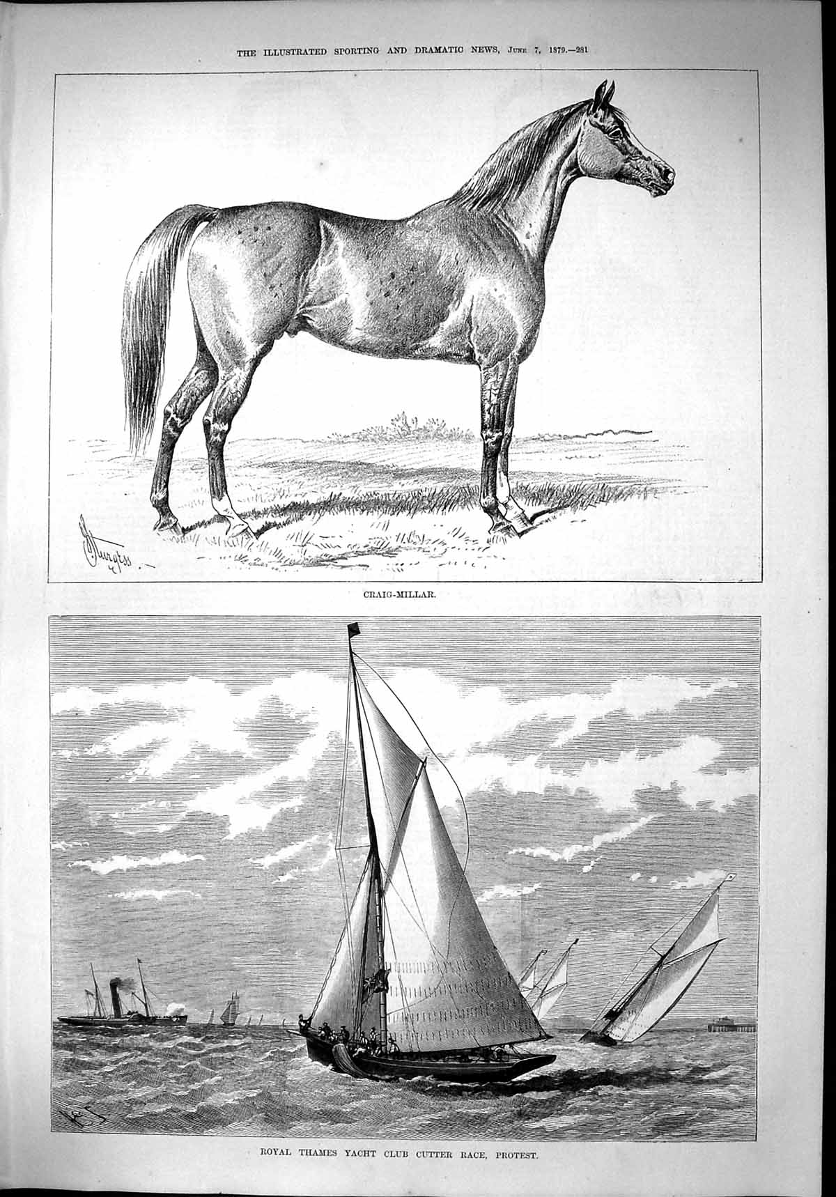 Old 1879 Craig-Millar Horse Royal Thames Yacht Club Cutter Race Sport Victorian