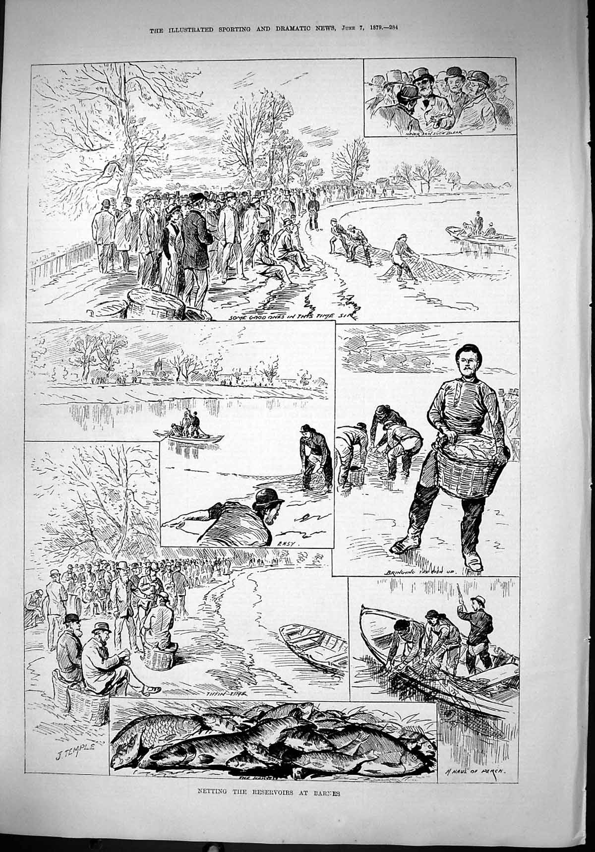 Old 1879 Netting Reservoirs Barnes River Perch Tiffin Fish Fishing Te Victorian