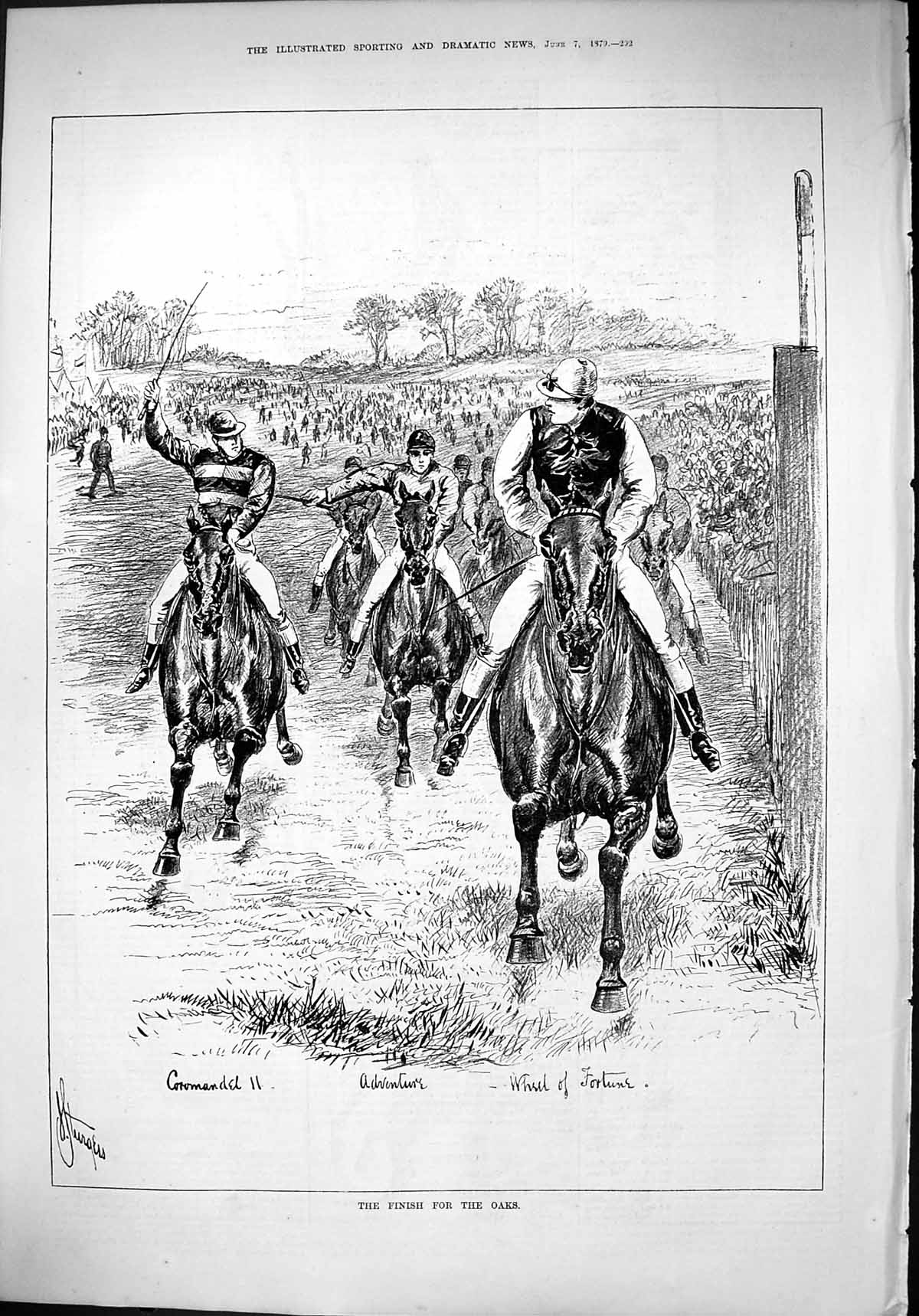 Old Print 1879 Oaks Horse Racing Coromandel Adventure Wheel Fortune Sport 19th