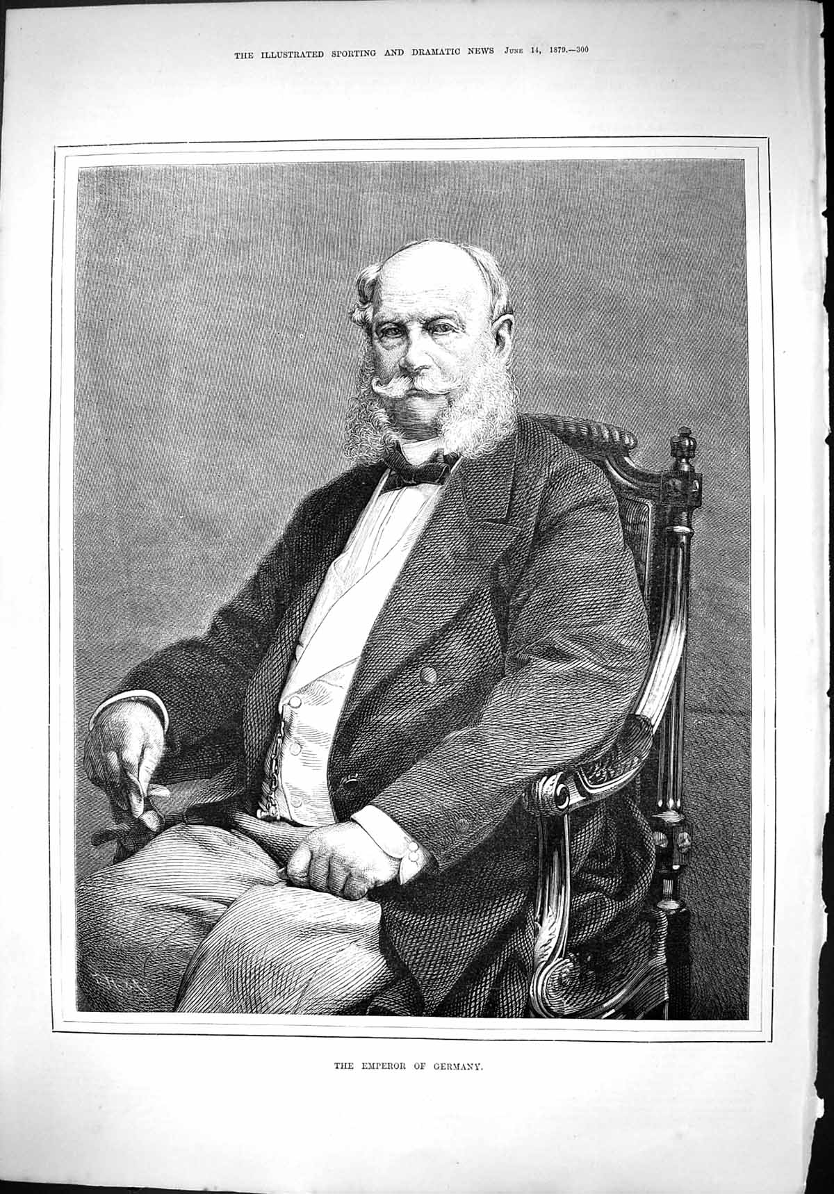 Old Antique Print 1879 Portrait Emperor Germany Kaiser Wilhelm Fine Art 19th