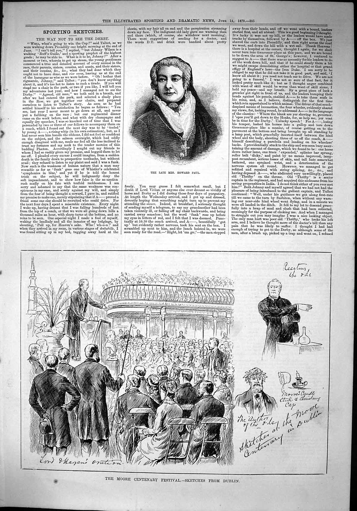 Antique Old Print 1879 Howard Paul Moore Centenary Festival Dublin Ireland 19th