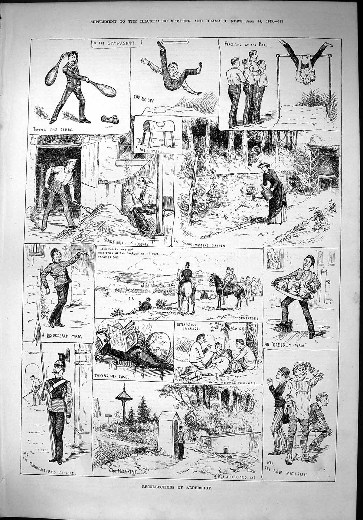 Old Print 1879 Aldershot Siers Gymnasium School Master Garden Hussars Ma 19th