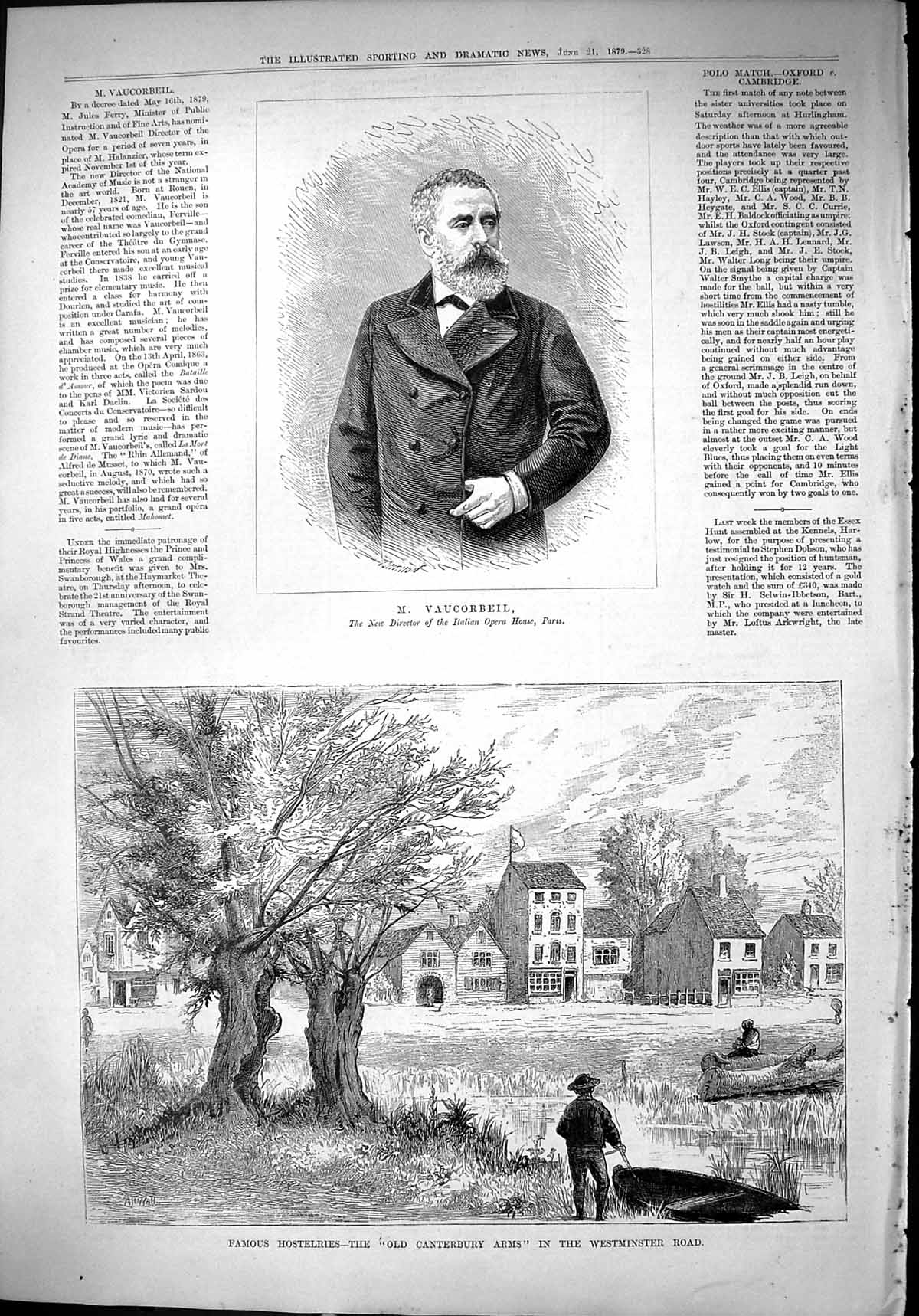 Antique Old Print 1879 Portrait Vaucorbeil Canterbury Arms Westminster Road