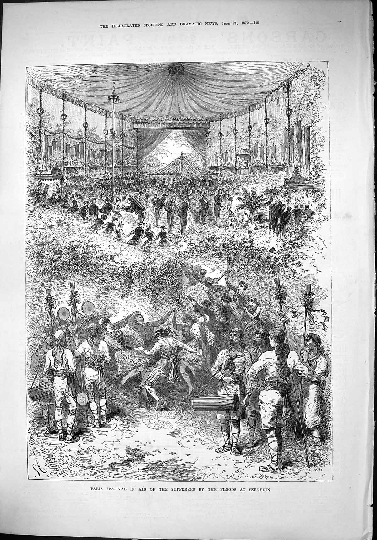 Antique Old Print 1879 Paris Festival Sufferers Floods Szegedin Entertainment