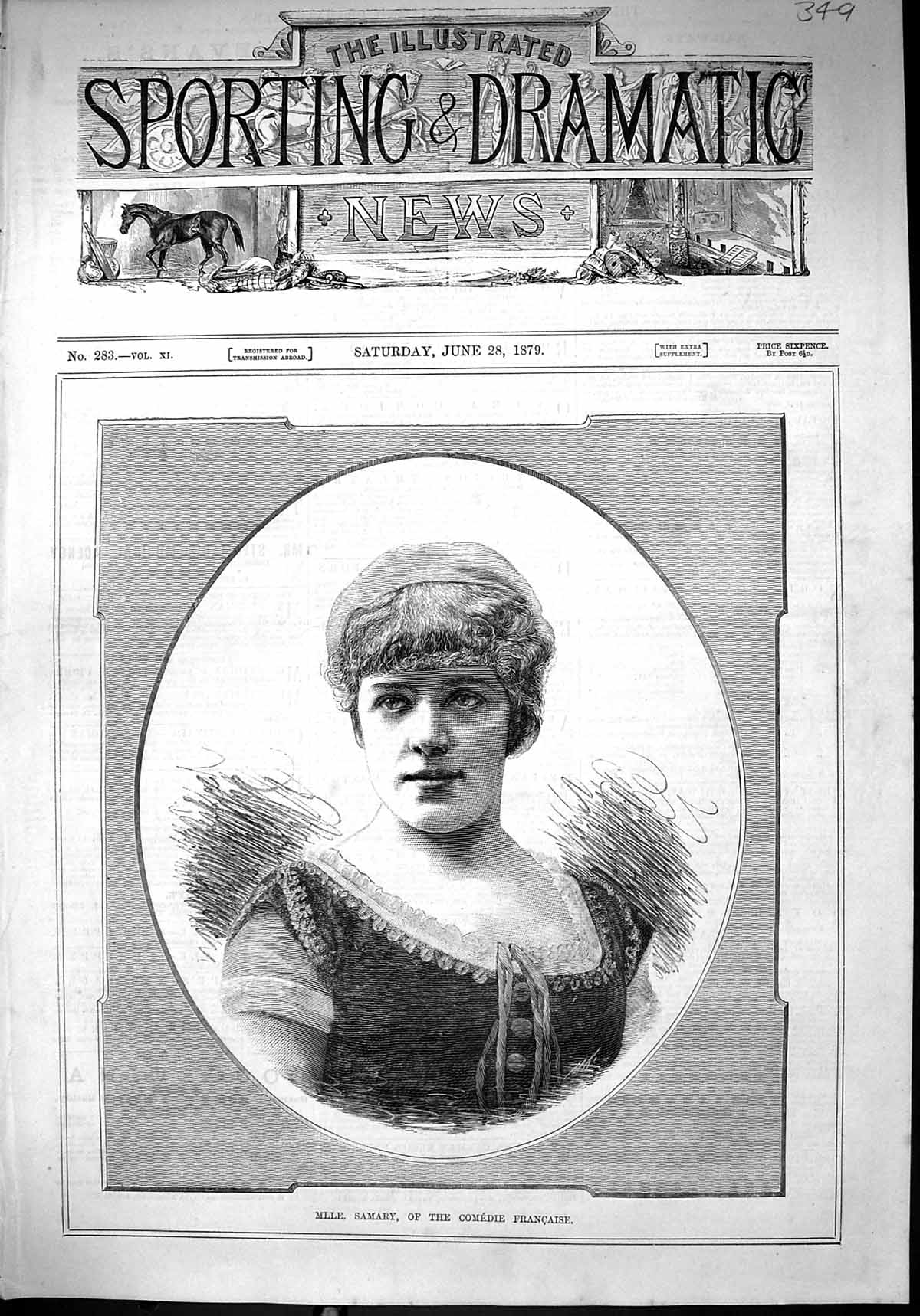 Antique Print 1879 Portrait Mlle. Samary Comedie Francaise Beautiful Woman 19th