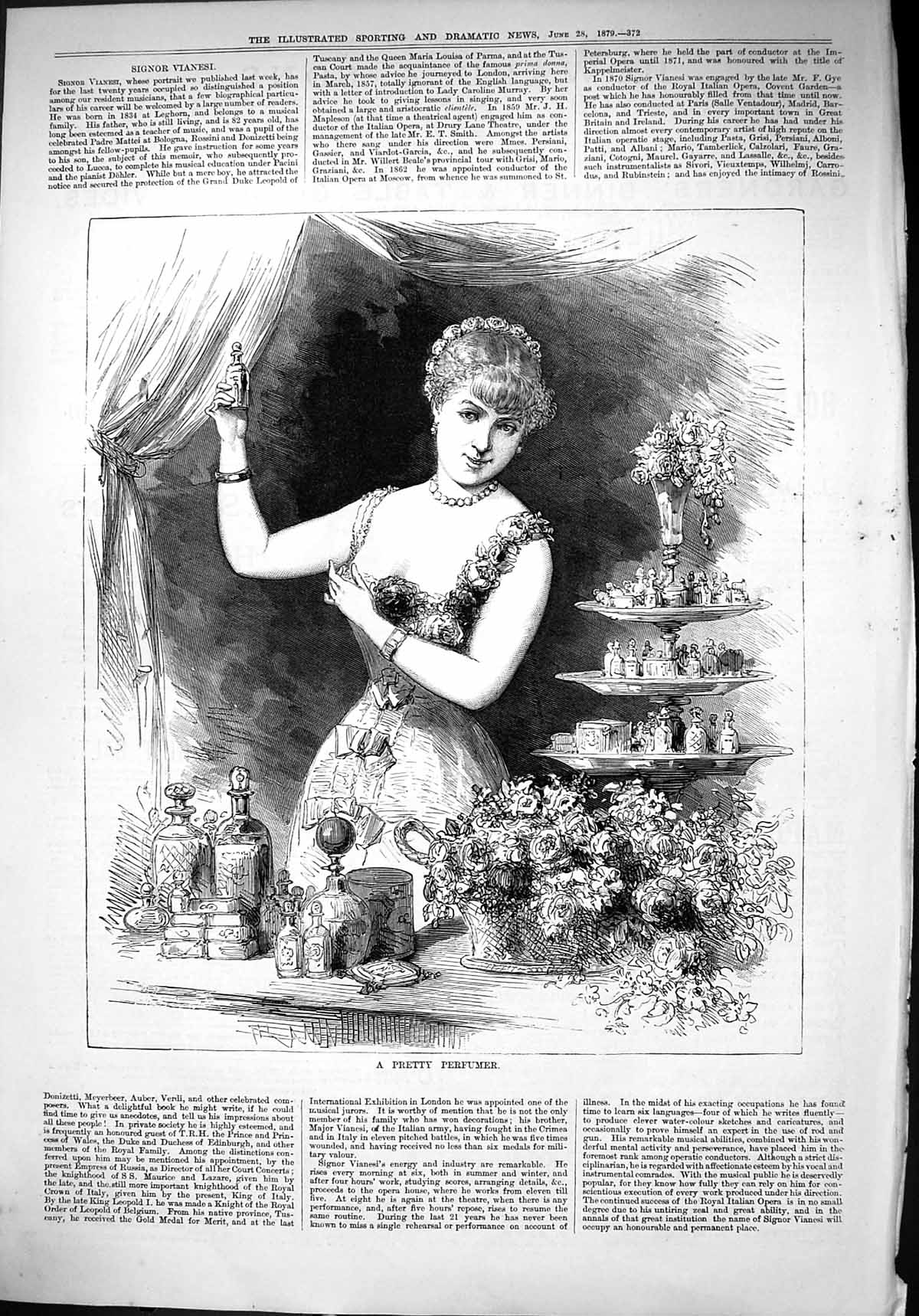 Antique Print 1879 Portrait Pretty Perfumer Flowers Perfume Beautiful Lady 19th