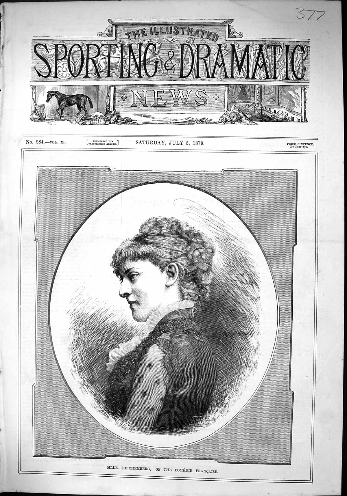 Antique Old Print 1879 Mlle. Reichemberg Comedie Francaise Beautiful Woman 19th