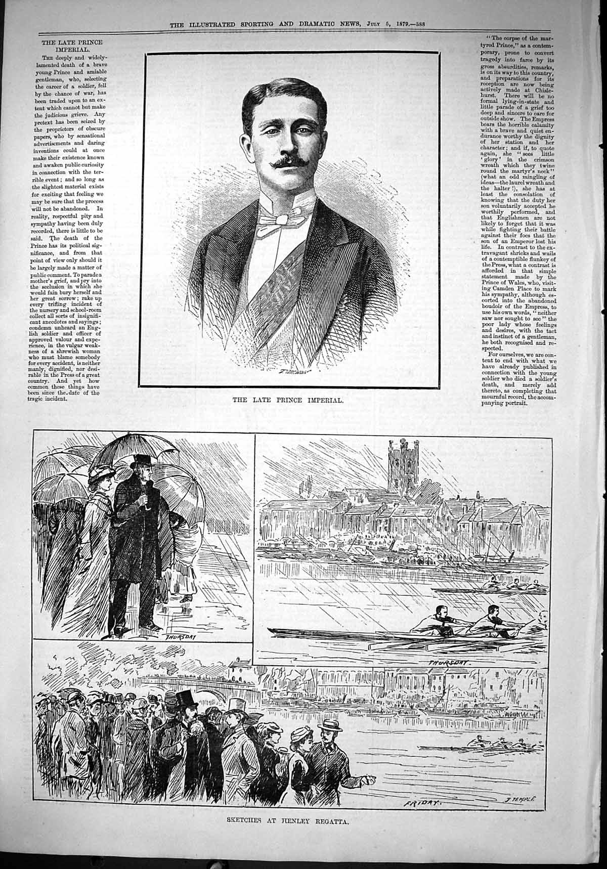 Antique Old Print 1879 Prince Imperial Henley Regatta Boat Race River Thames