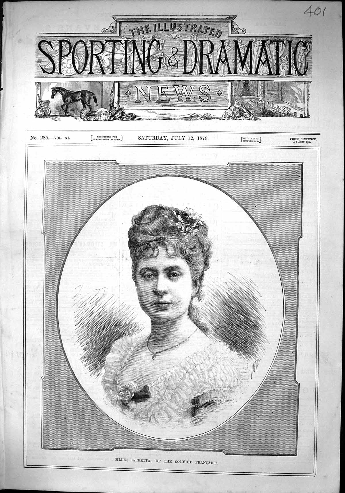 Old Print 1879 Portrait Beautiful Woman Mlle. Barretta Comedie Francaise 19th