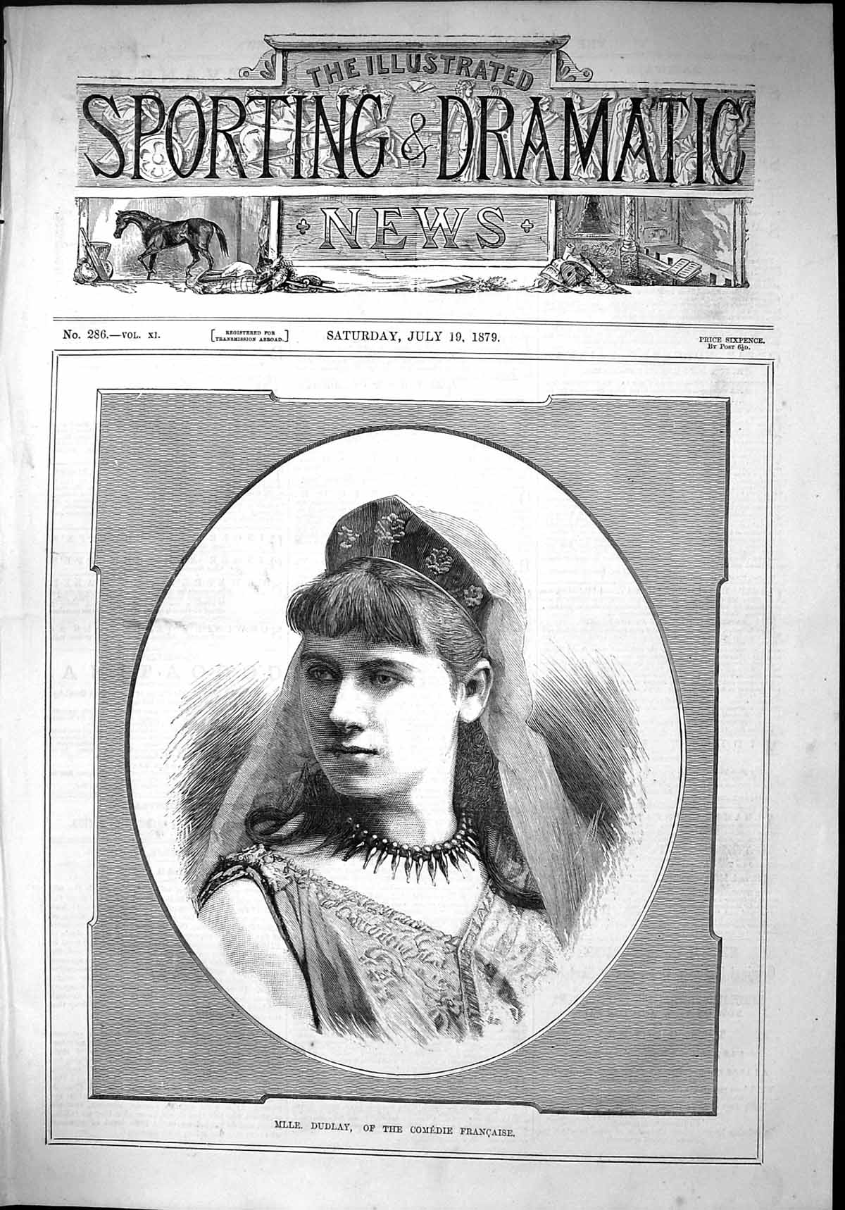 Antique Print 1879 Portrait Mlle. Dudlay Comedie Francaise Beautiful Woman 19th