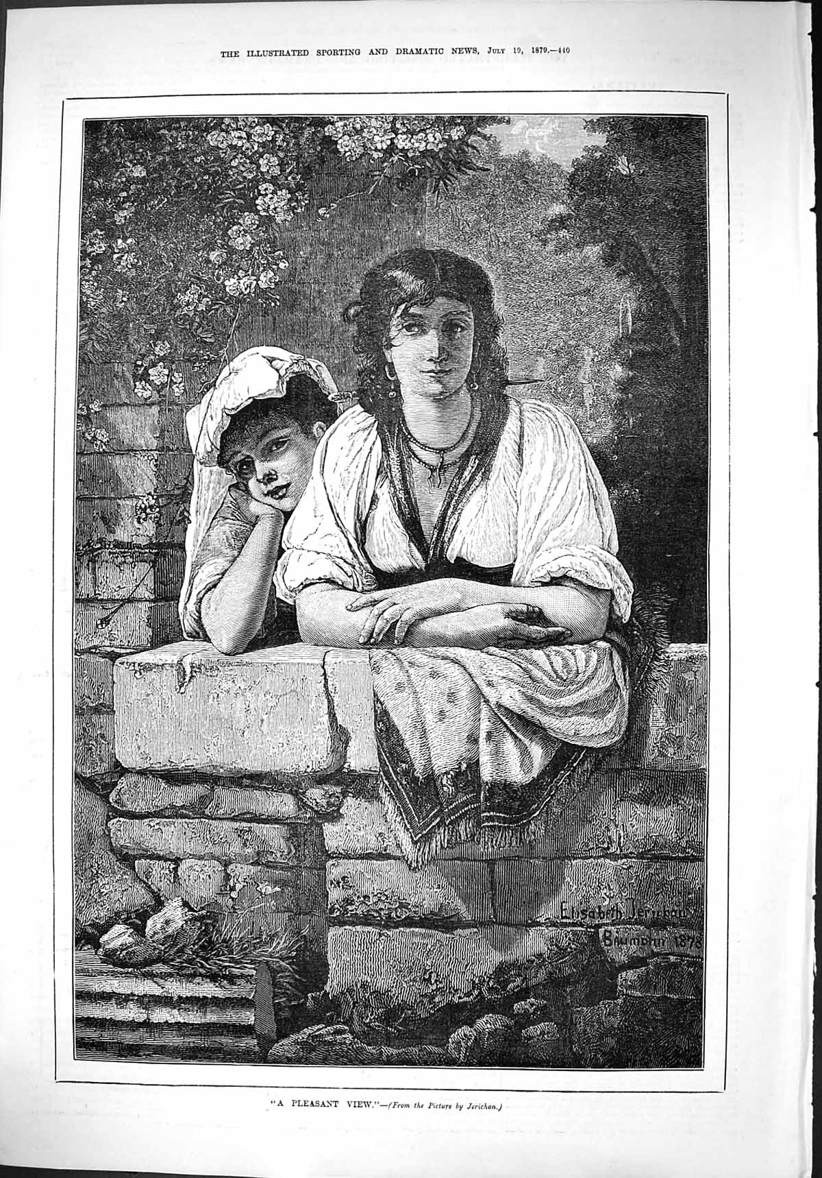 Old 1879 Beautiful Girls Pleasant View Garden Wall Elisabth Baumohn F Victorian