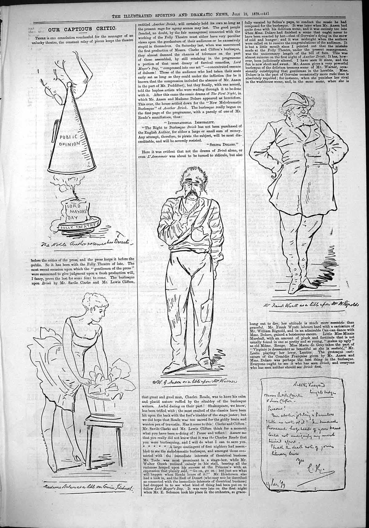 Old Print 1879 Captious Critic Lord Mayor'S Day Folly Theatre Frank Wyatt 19th