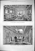 Old Print 1879 Deck Dining Saloon Emperor Germany Yacht Hohenzollern Ship 19th