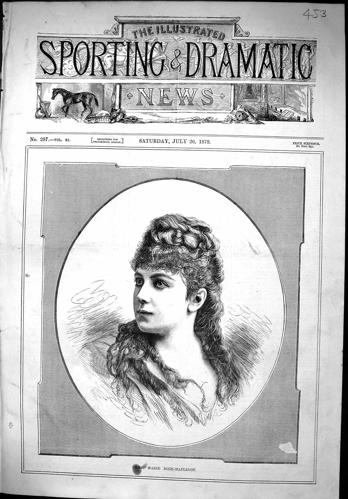 Old Antique Print 1879 Portrait Mme. Marie Roze-Mapleson Beautiful Woman 19th