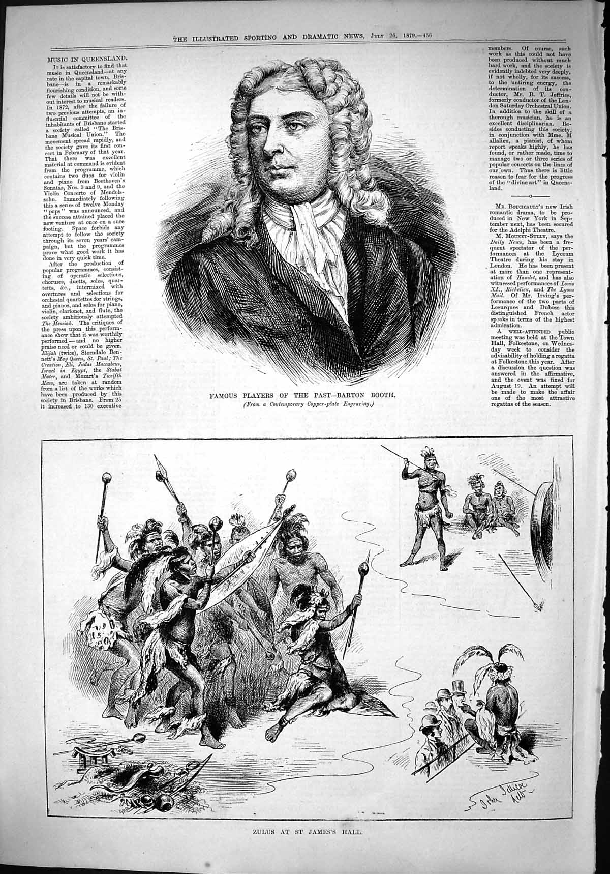 Old Antique Print 1879 Famous Player Barton Booth Zulus St. James'S Hall 19th