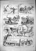 Old 1879 Artists Experiences Sketching River Boat Donkey Comedy Scene Victorian