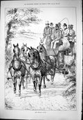 Old Antique Print 1879 Boxhill Coach Beautiful Horses Transport Sturgess 19th