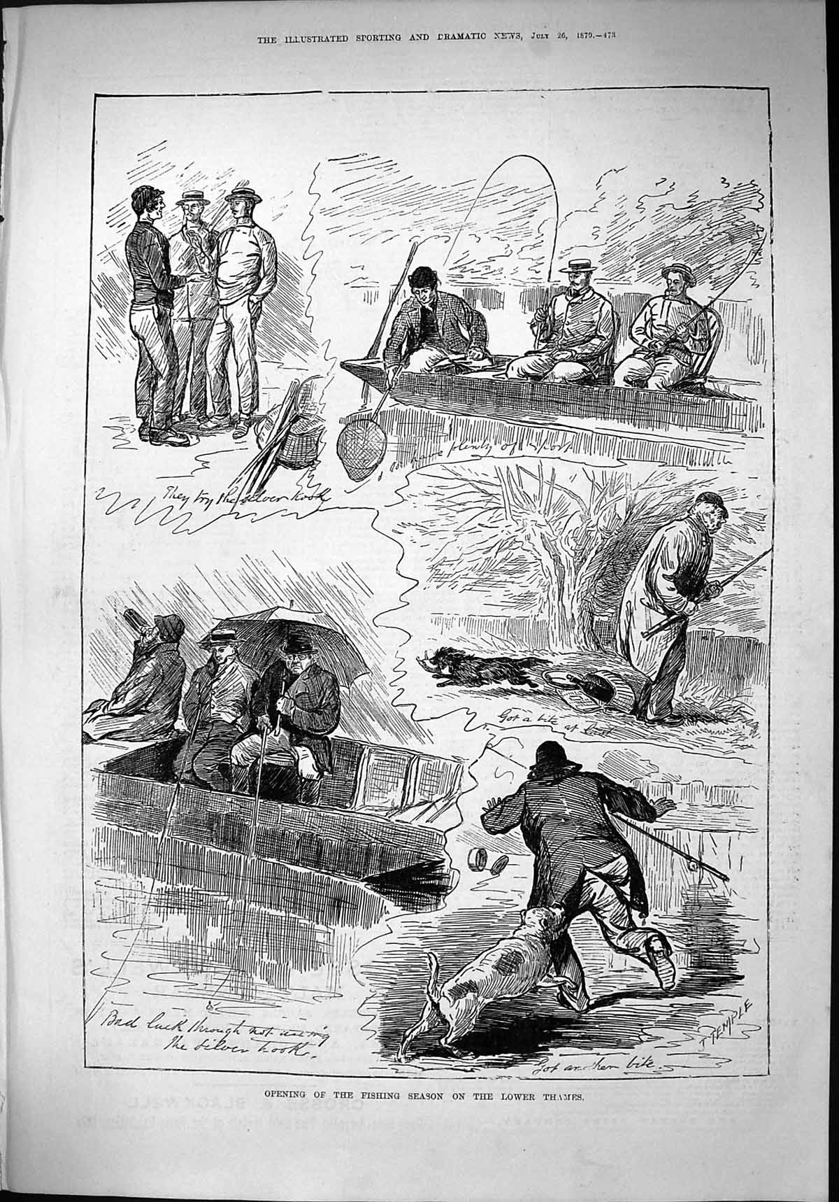 Antique Old Print 1879 Opening Fishing Season Boat Lower River Thames Sport