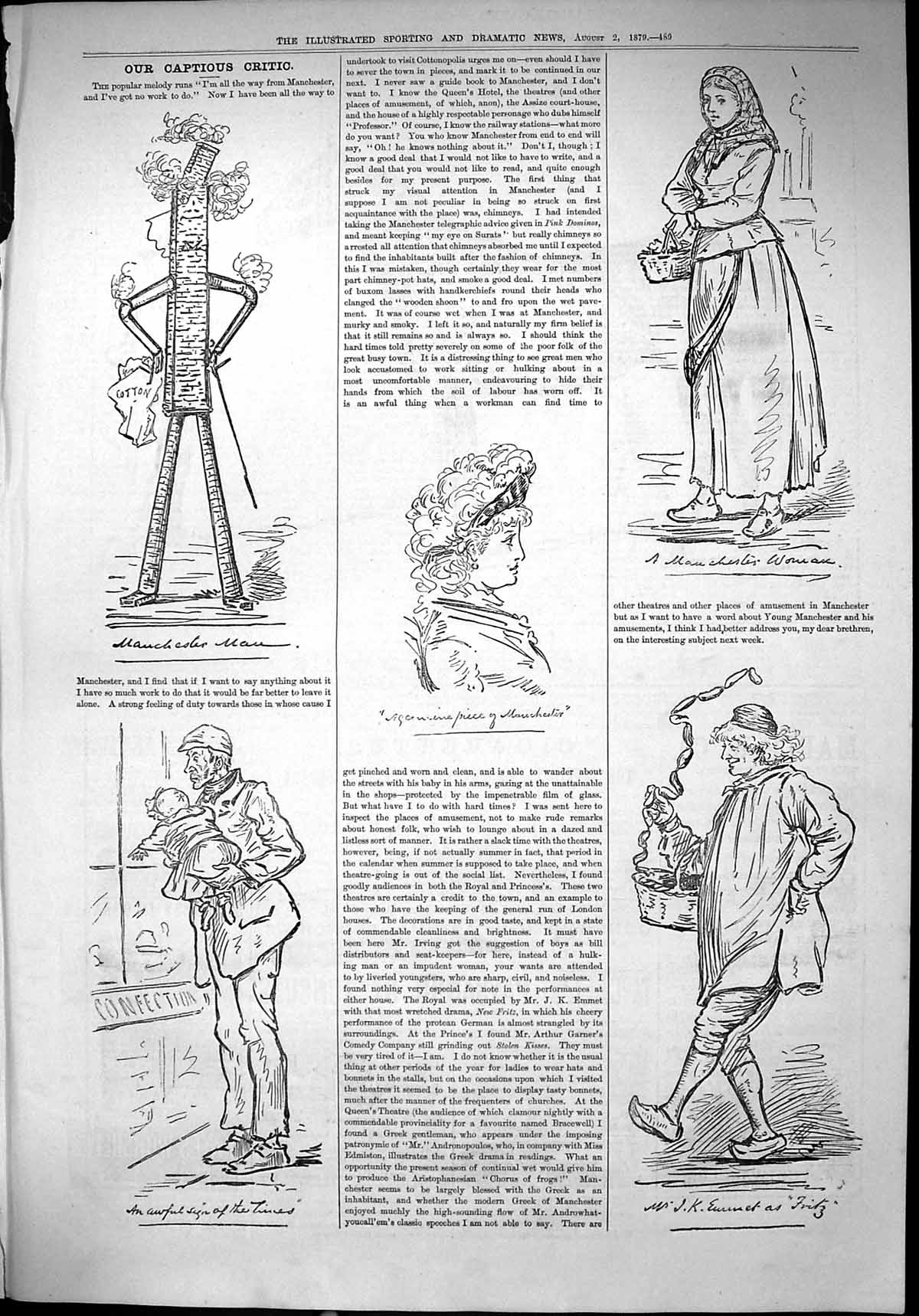 Old Antique Print 1879 Captious Critic Manchester Man Woman Shop Window 19th