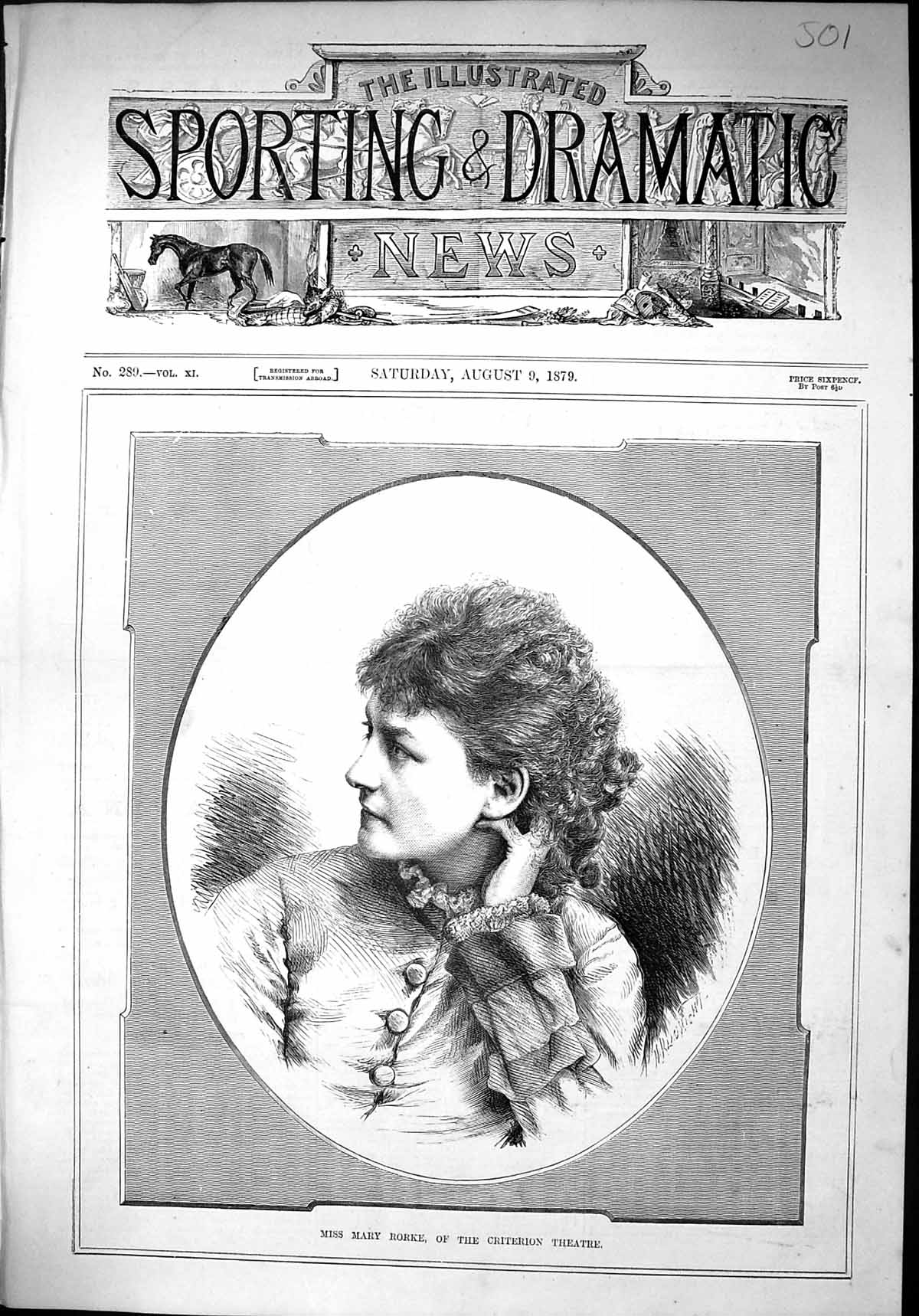 Old Antique Print 1879 Miss Mary Rorke Criterion Theatre Beautiful Woman 19th